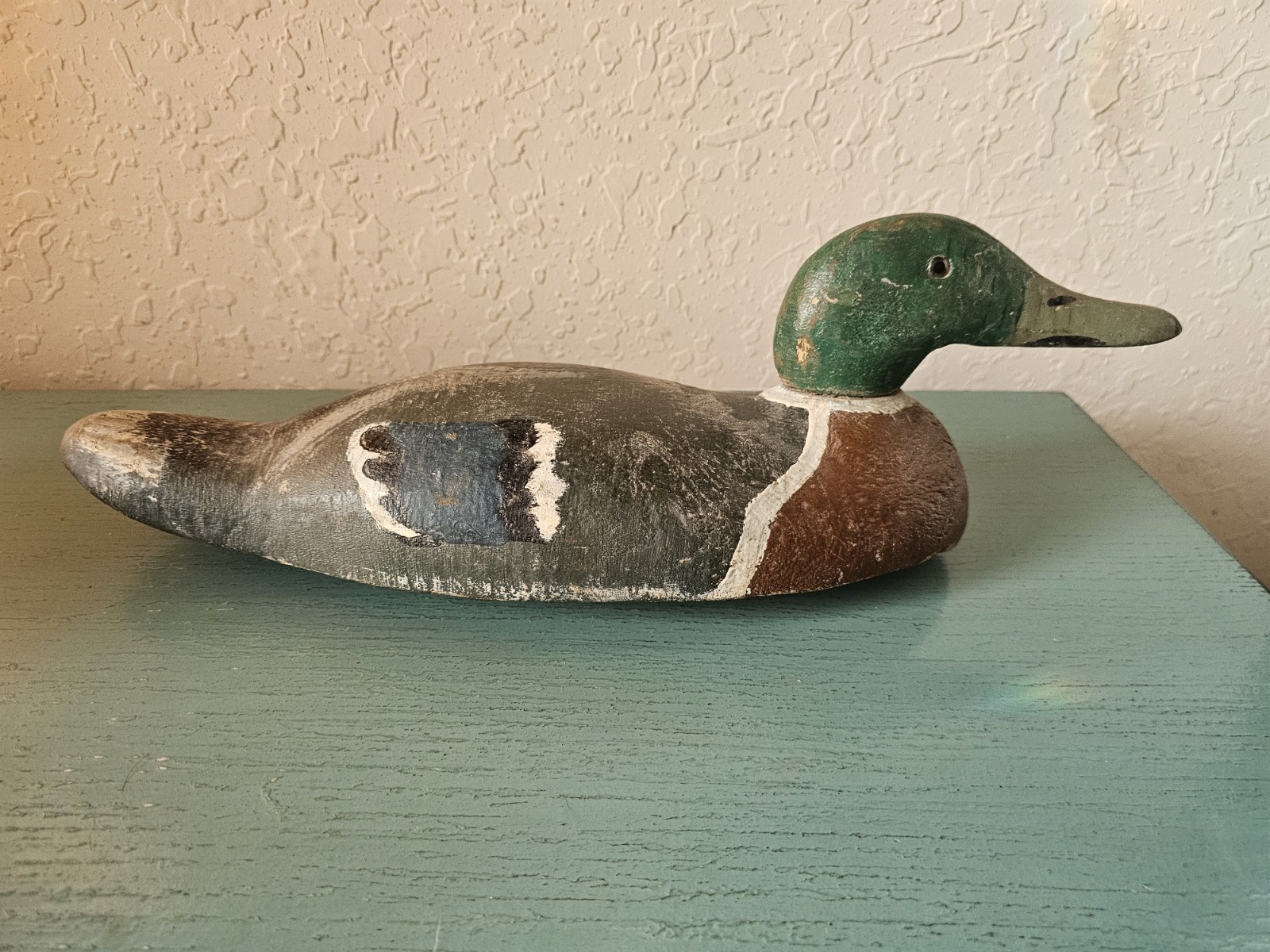 Antique HandCarved Mallard Duck Decoy W/Iron Weight, Swivel Dowel Head-Very Good