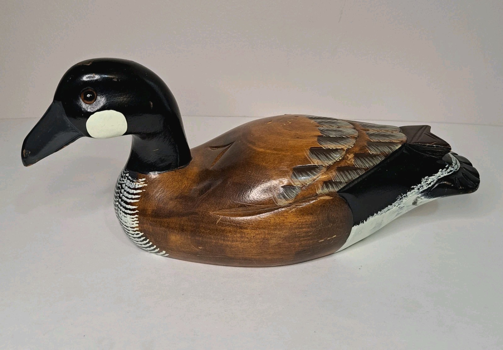 Vintage Handcarved Wooden Duck Decoy Glass Eyes Goose Handpainted