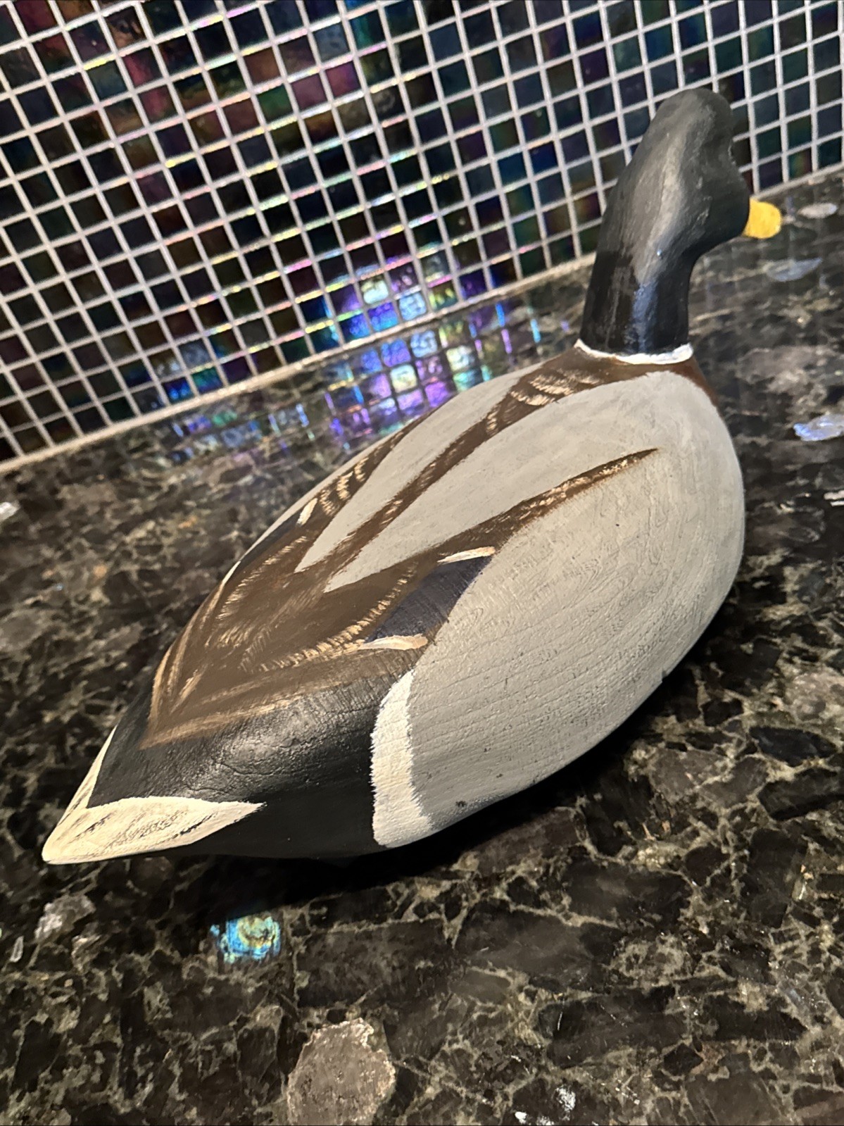 Vntg 18″ Duck Decoy Hand Signed Tom Humberstone Made in USA Gray White Black VG