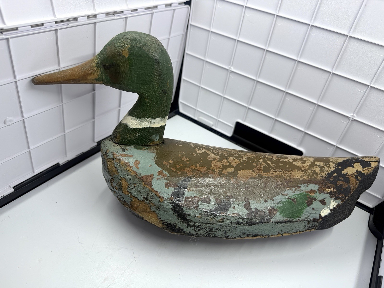 Antique Currituck NC Wooden Duck Decoy Fluted Tail Mallard Drake VTG Folk Art