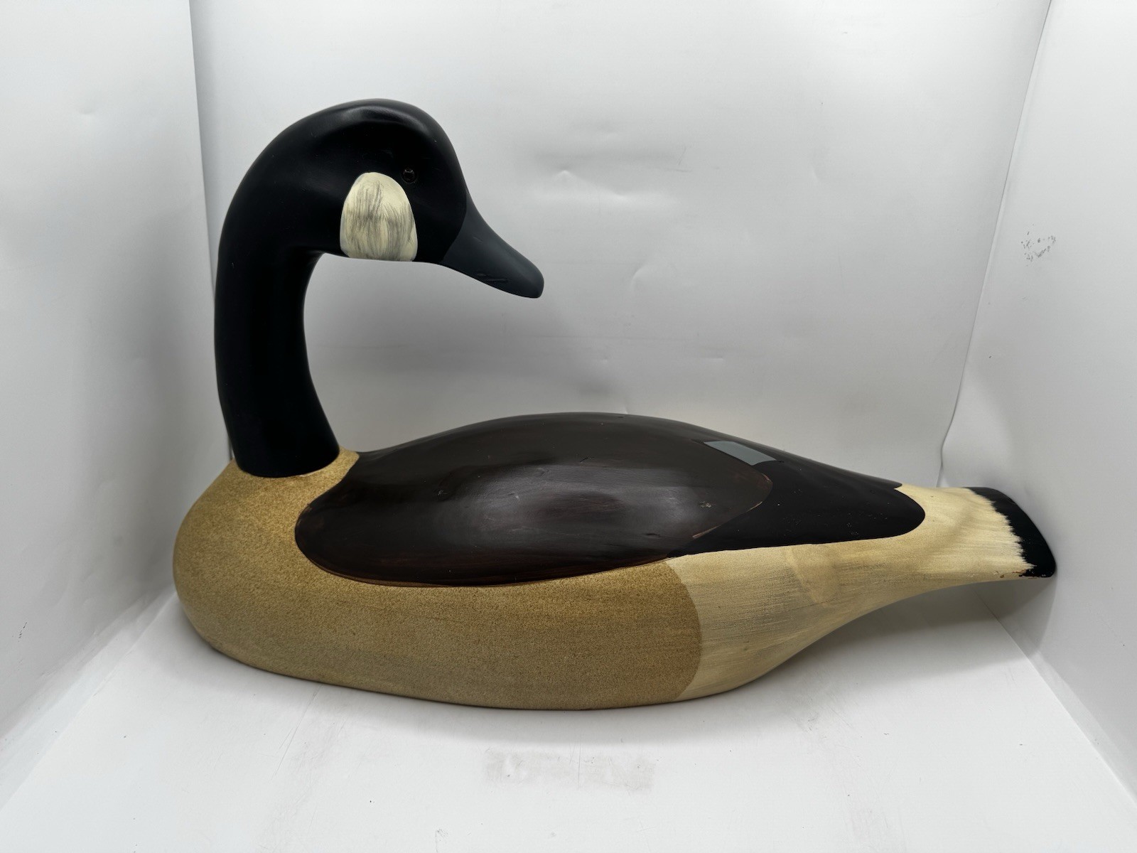Vintage Large Hand Carved Canada Goose Wood Decoy Removable Head Folk Art 24”.