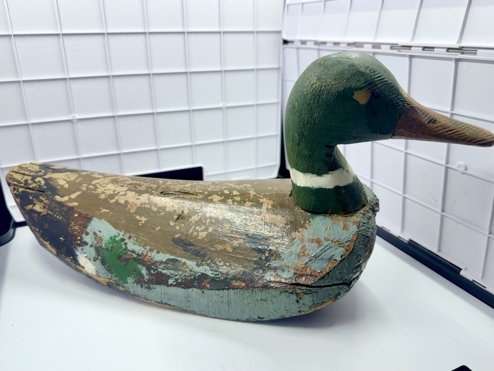 Antique Currituck NC Wooden Duck Decoy Fluted Tail Mallard Drake VTG Folk Art