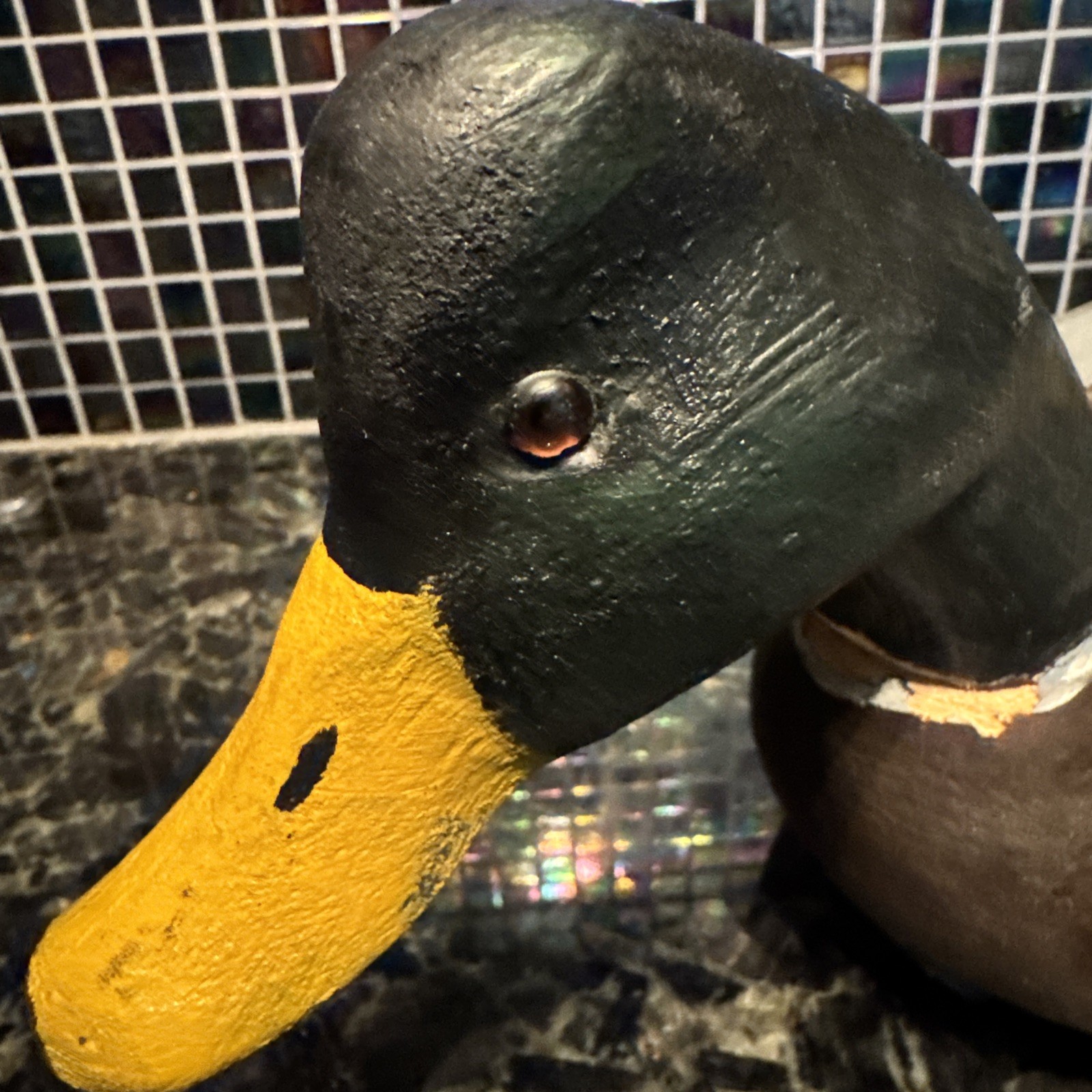 Vntg 18″ Duck Decoy Hand Signed Tom Humberstone Made in USA Gray White Black VG