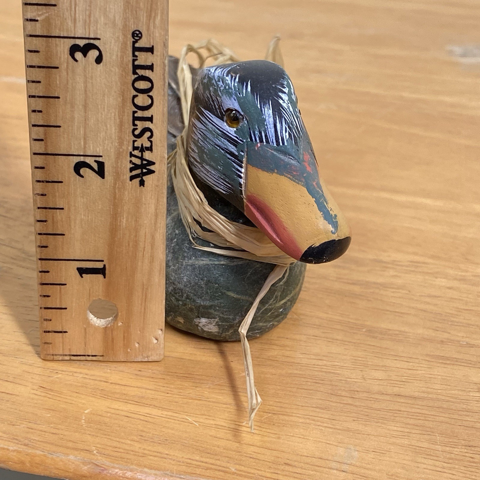 Vintage Hand Made 6-inch Carved Wooden Duck Decoy Green Primitive Home Decor