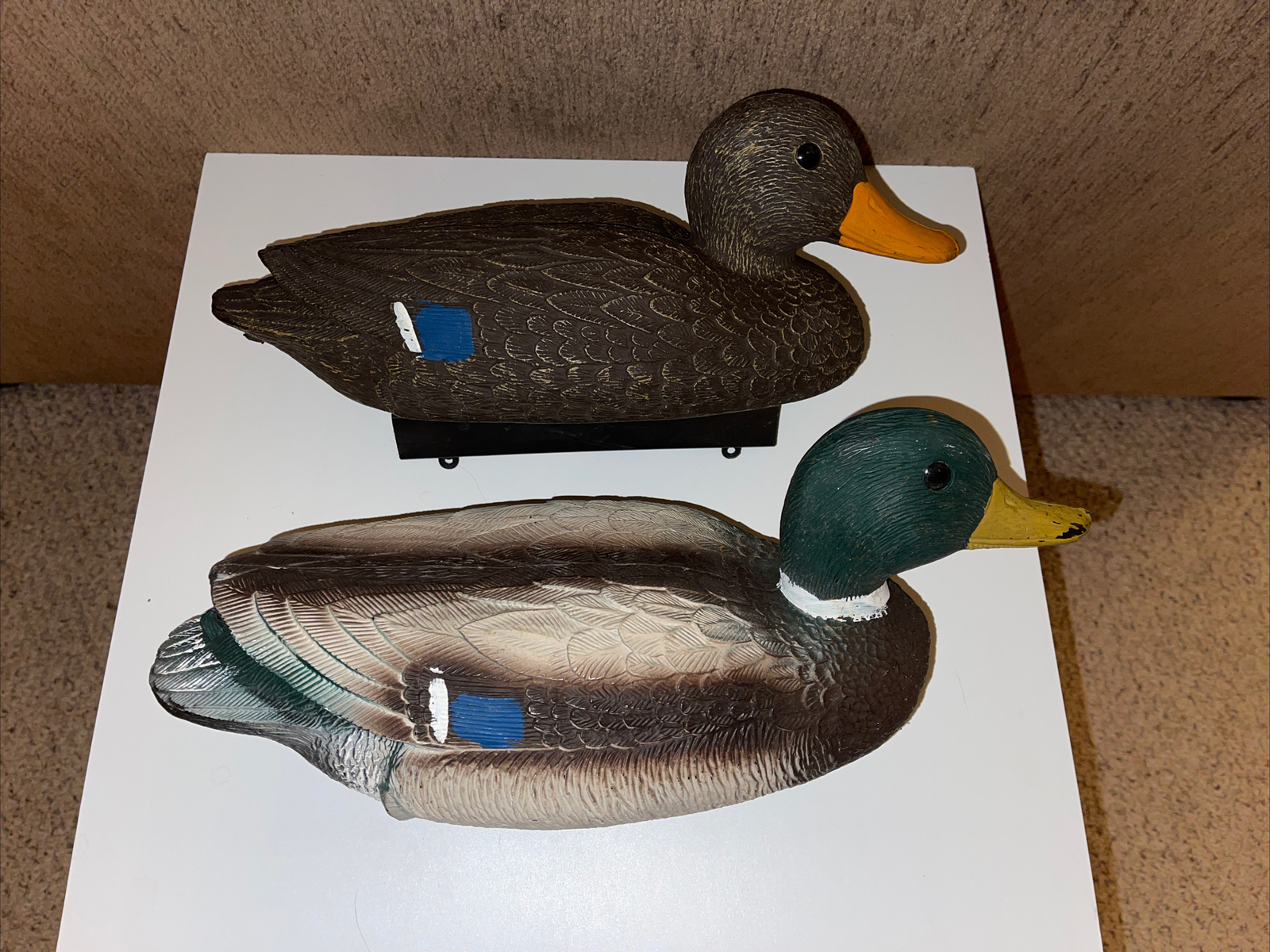 (2) Flambeau Mallard Hen Ducks Decoys Vintage Male Female Plastic No Weights LOT
