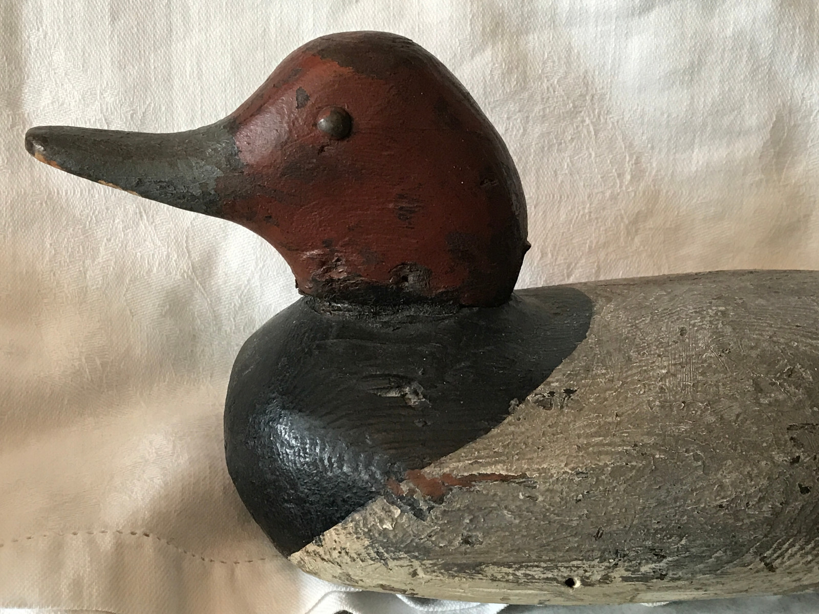 Vintage Wood Duck Decoy – Hand Made c. 1940s Canvasback Drake Folk Art Wooden