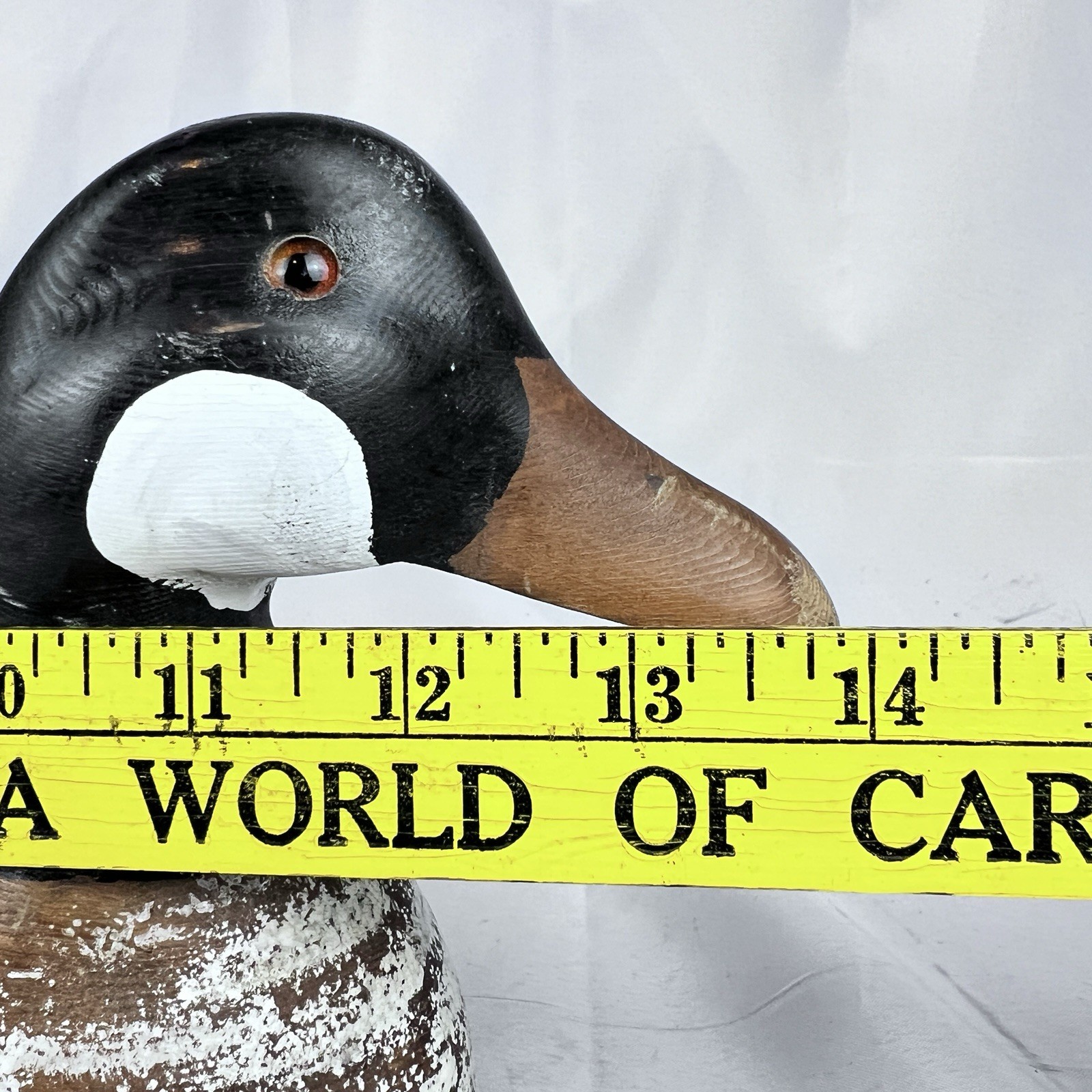 Vintage Hand Carved & Painted 14” Wooden Canadian Goose Decoy With Glass Eyes