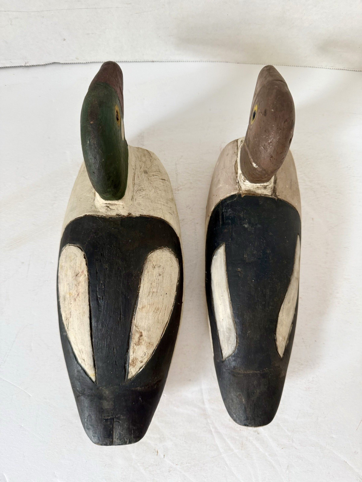 Vintage Primitive Style Goldeneye Duck Decoy Pair, Tack Eyes, Inletted Head