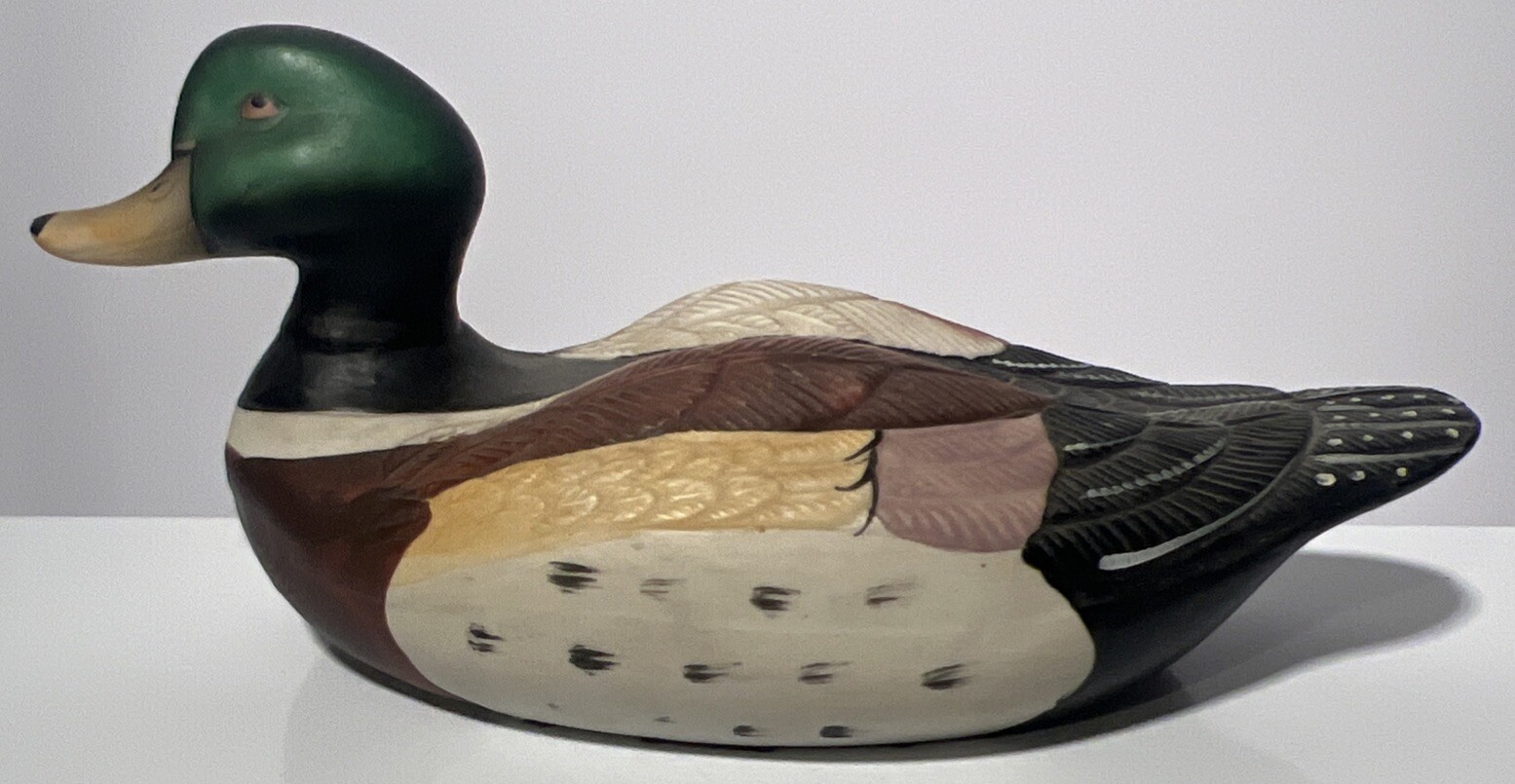 Duck Decoy Or Table Figurine Vintage Ceramic Nice Realistic Painted 12” L x 6” W