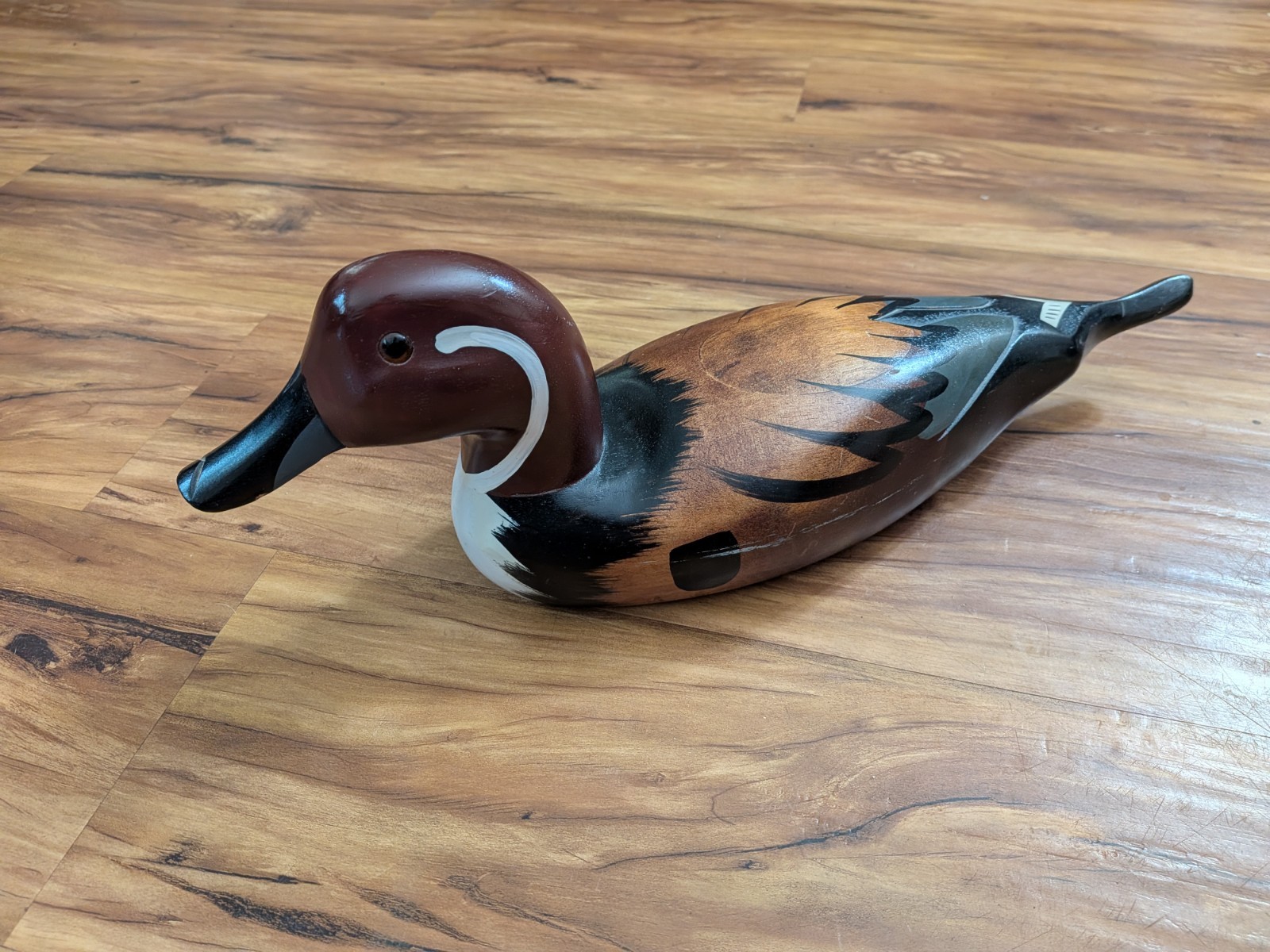 Vintage Hand Painted Wooden Mallard Duck Decoy, 16″, Made In Taiwan, Glass Eyes