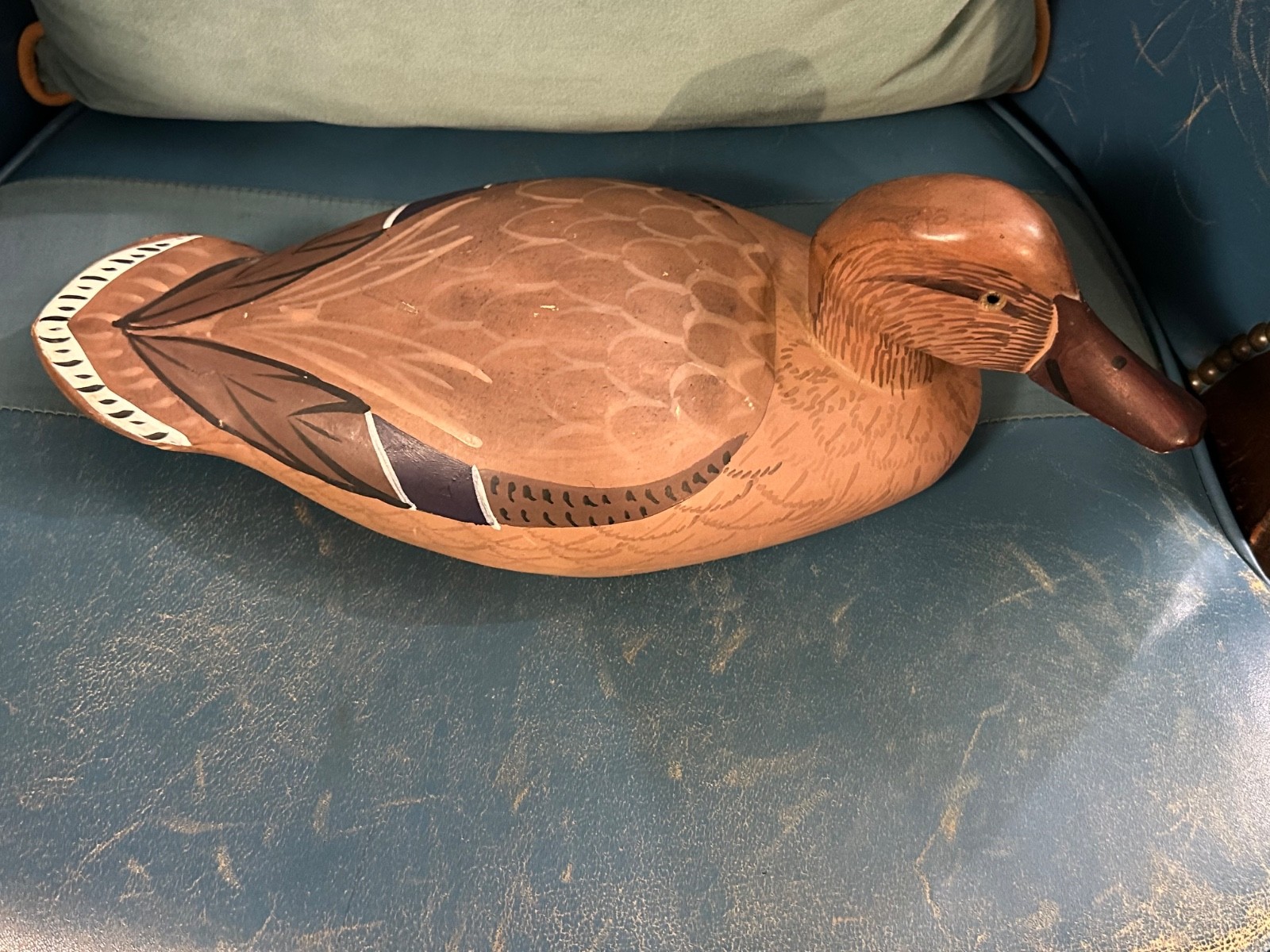 Hand Made Painted Folk Art Mallard Hen Duck Decoy w/Glass Eyes
