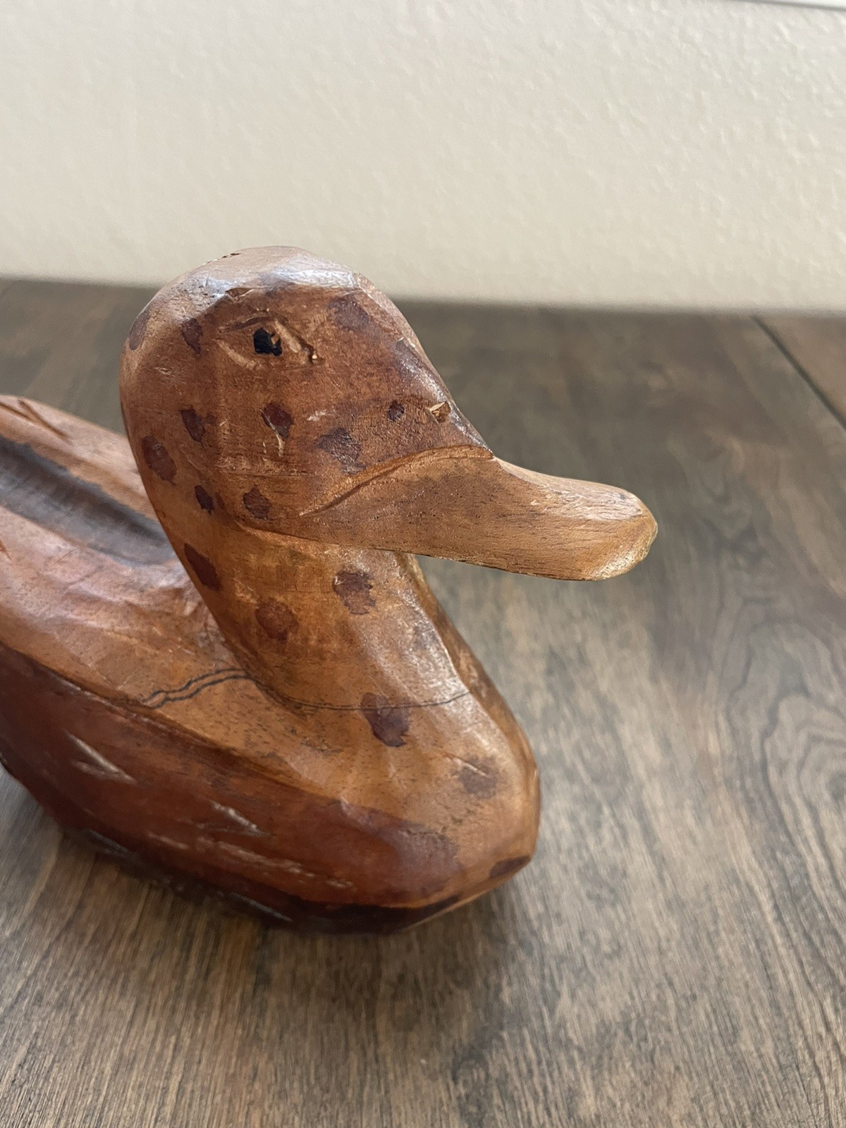 Solid Wood Duck Decoy Handmade & Carved Gorgeous Details 9” Long Wood Duck Decor
