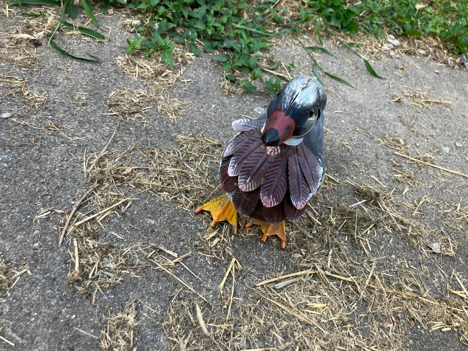 Vintage Metal Duck Decoy Male Mandarin Metal Wings 11 in tall Primitive Rare!