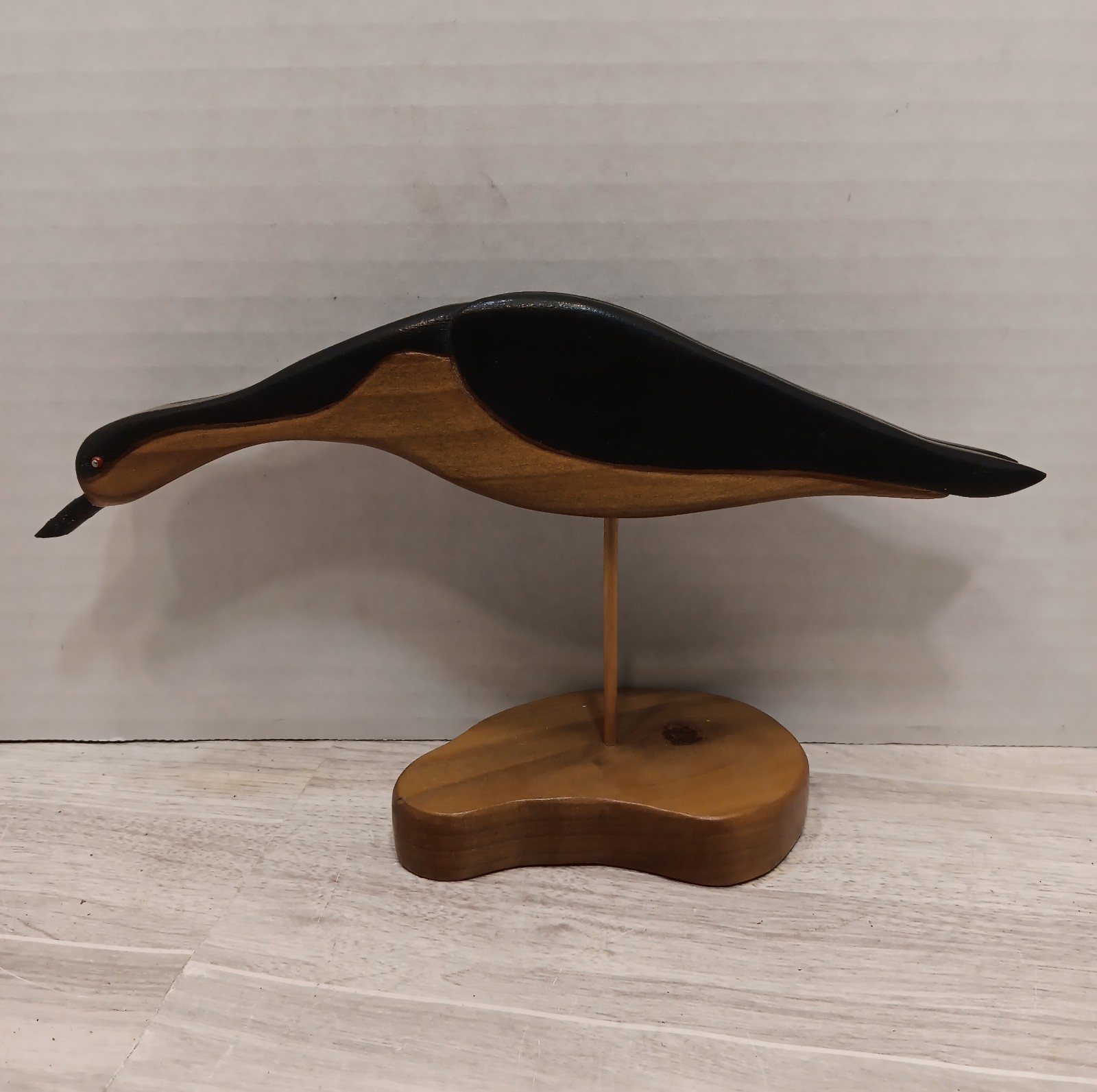 Shore Bird Stilt Folk Art Sculpture – Carved Wood signed 5.25″Tall