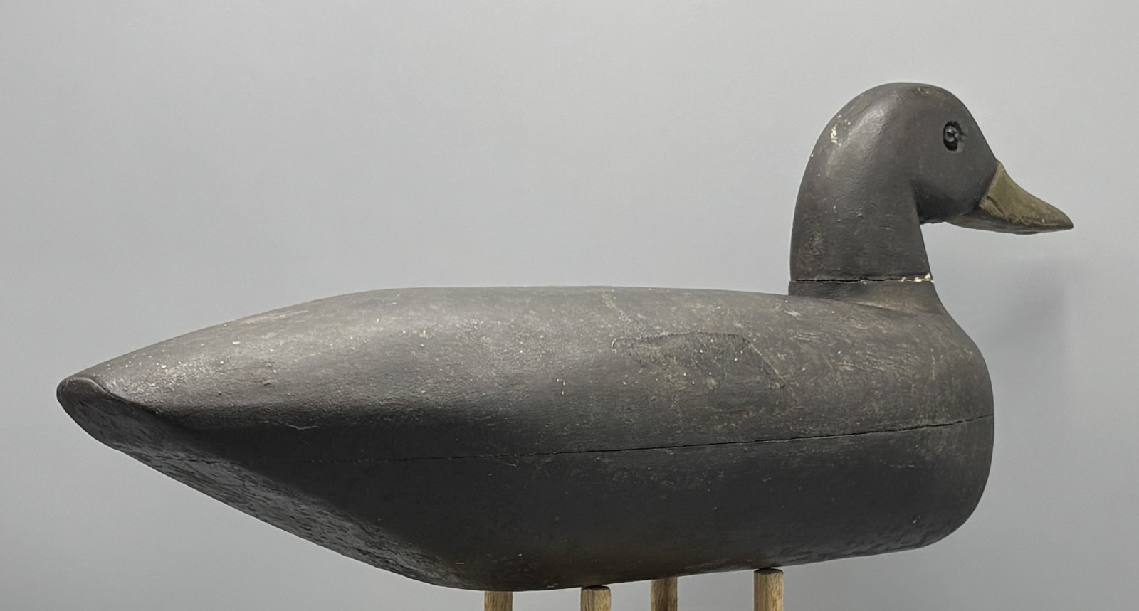 *ORIGINAL PNT*SOUTHEASTERN MASSACHUSETTS (?) TWO-PIECE BLACK DUCK ANTIQUE DECOY