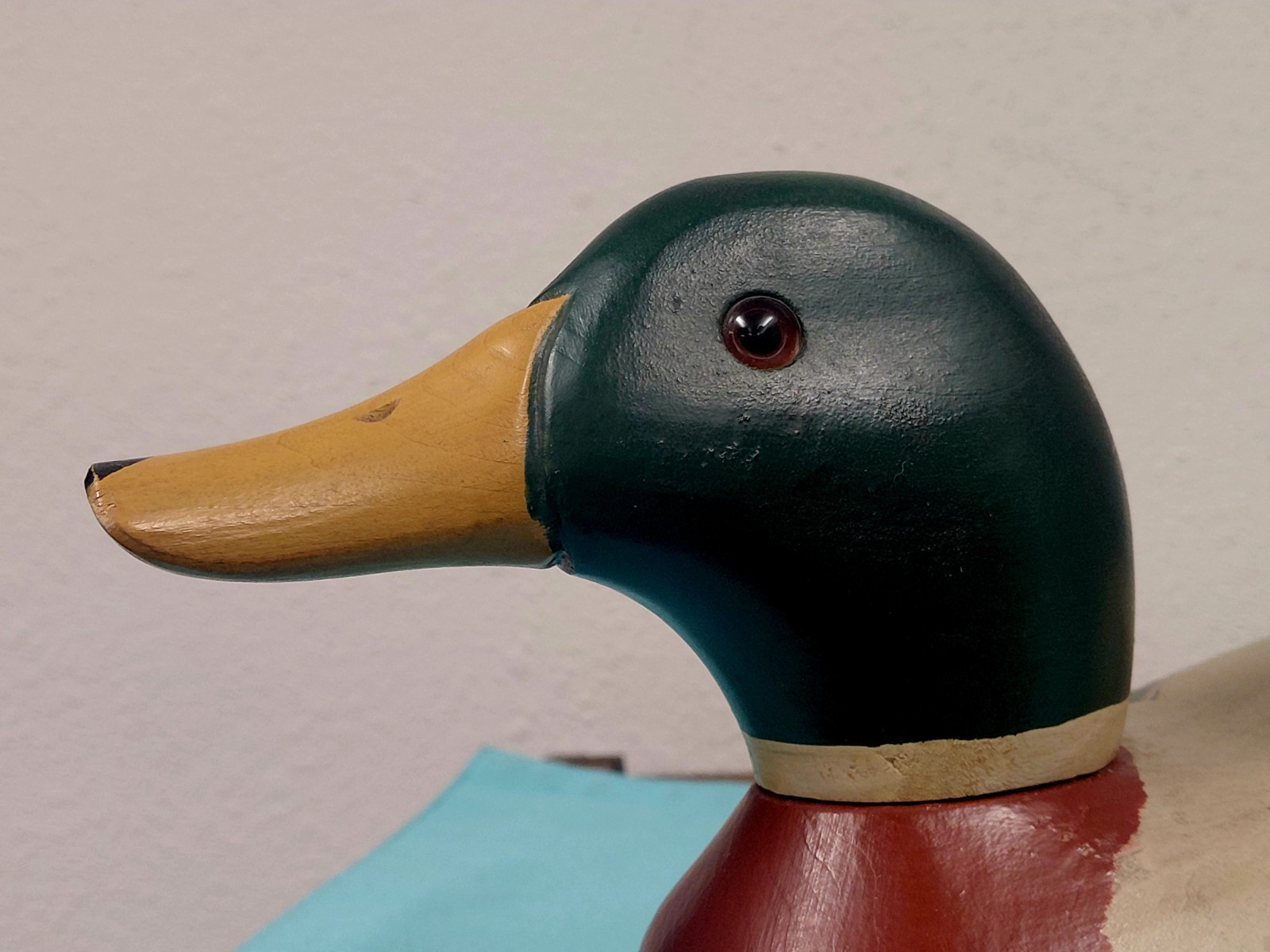 Vtg 1980 Ron Fisher Mallard Duck Decoy Signed Glass Eyes 14″ L 6″ T 5″ W VGUC