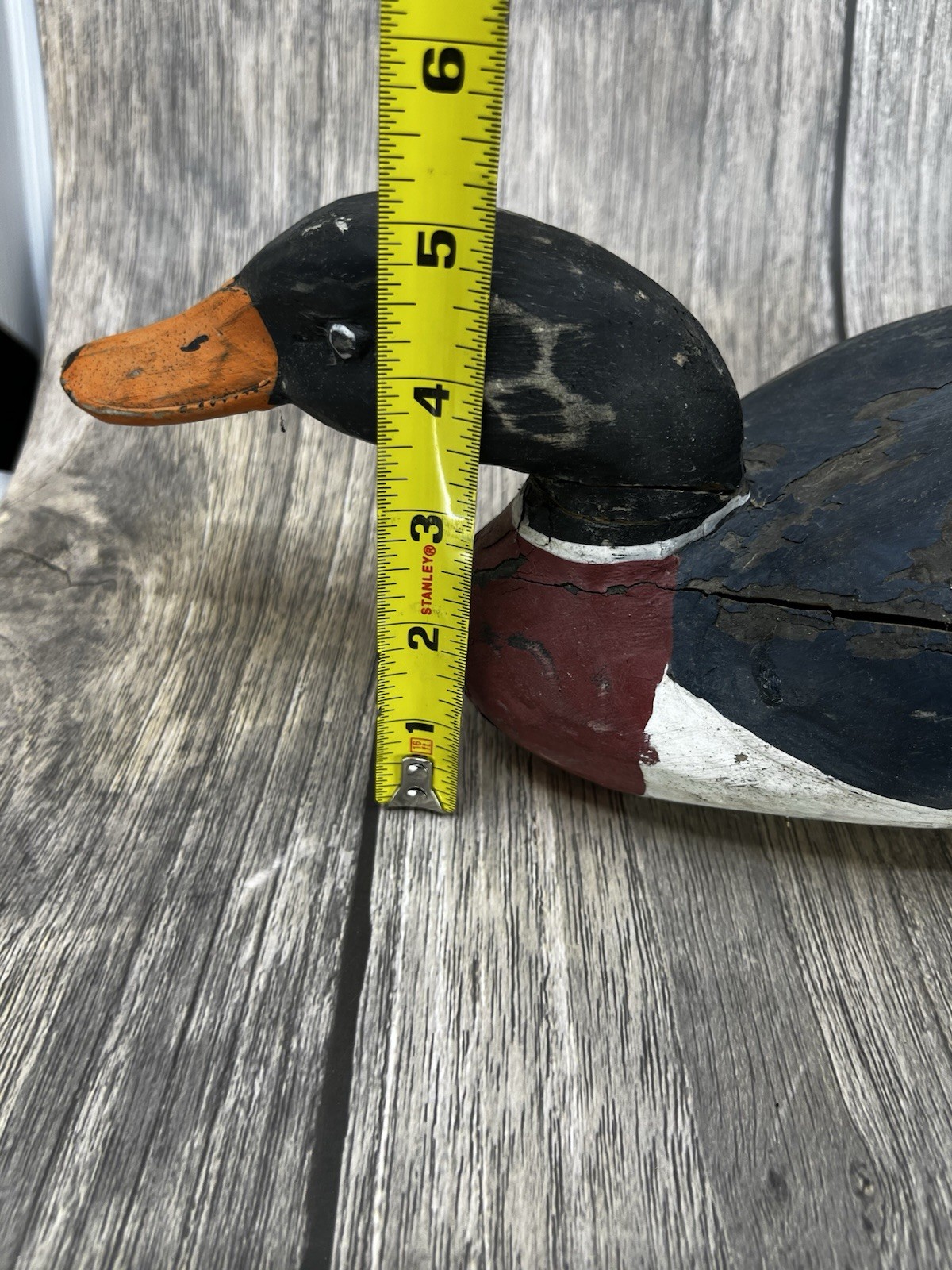 Folk Art Hand Painted Wood Duck Decoy VTG has age and chipped Paint