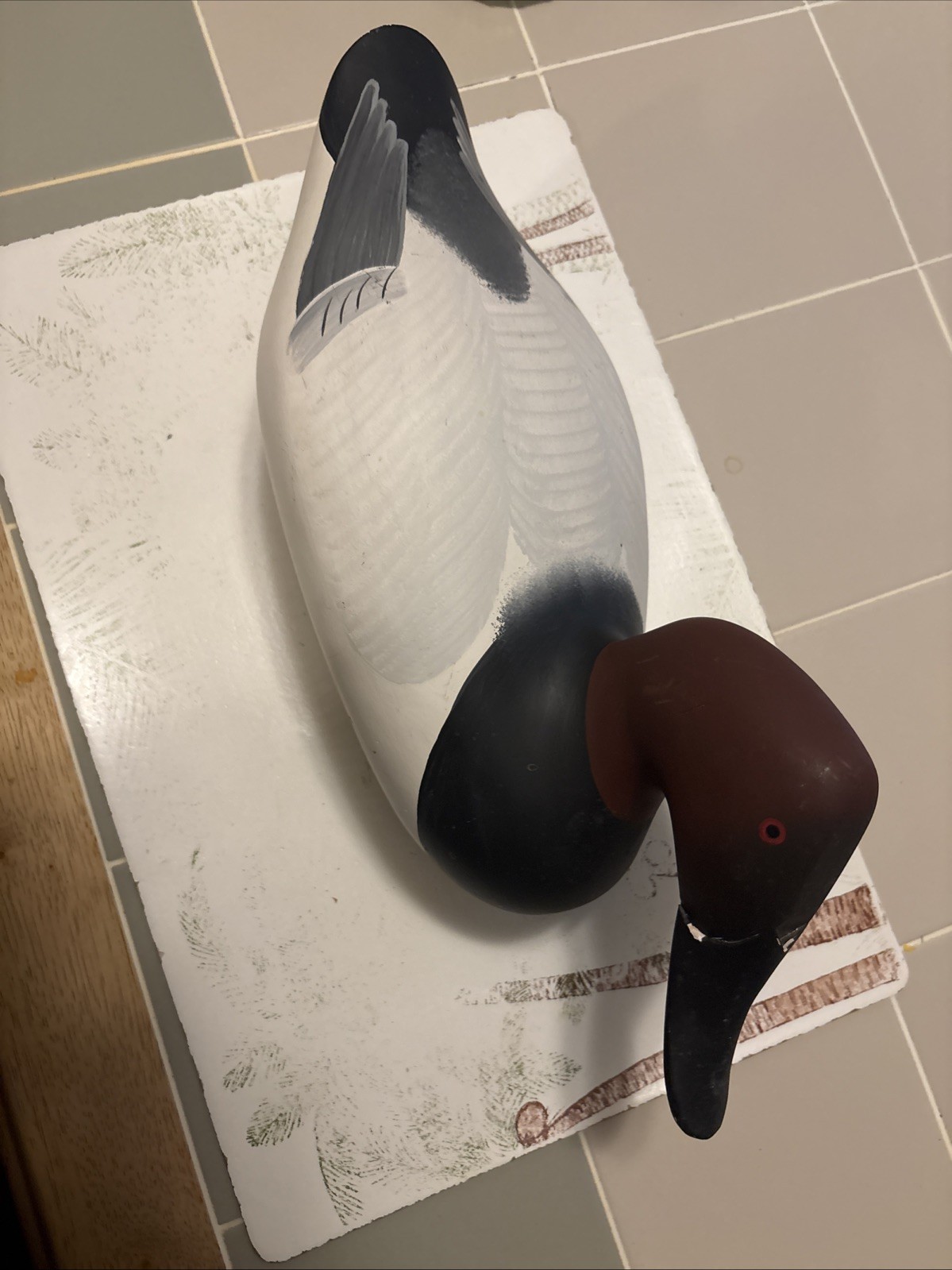 Canvasback Drake decoy by Patrick Vincenti, 1989 solid wood.