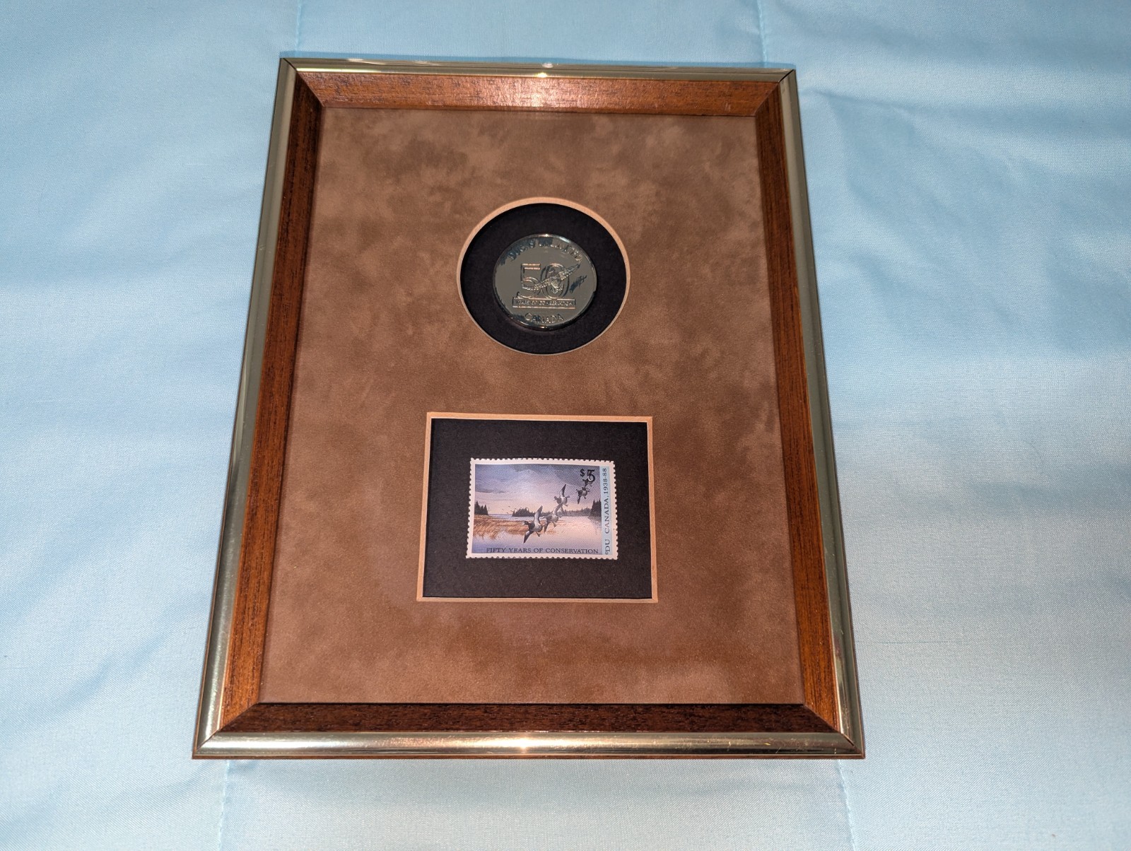 Vintage Ducks Unlimited 50 Year Silver Coin And $5 Canada Duck Stamp Framed