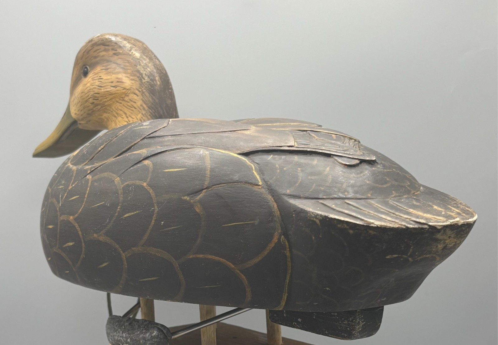***ORIGINAL PAINT*** OVERSIZED BLACK DUCK VINTAGE DECOY W/ UNUSUAL SWING WEIGHT
