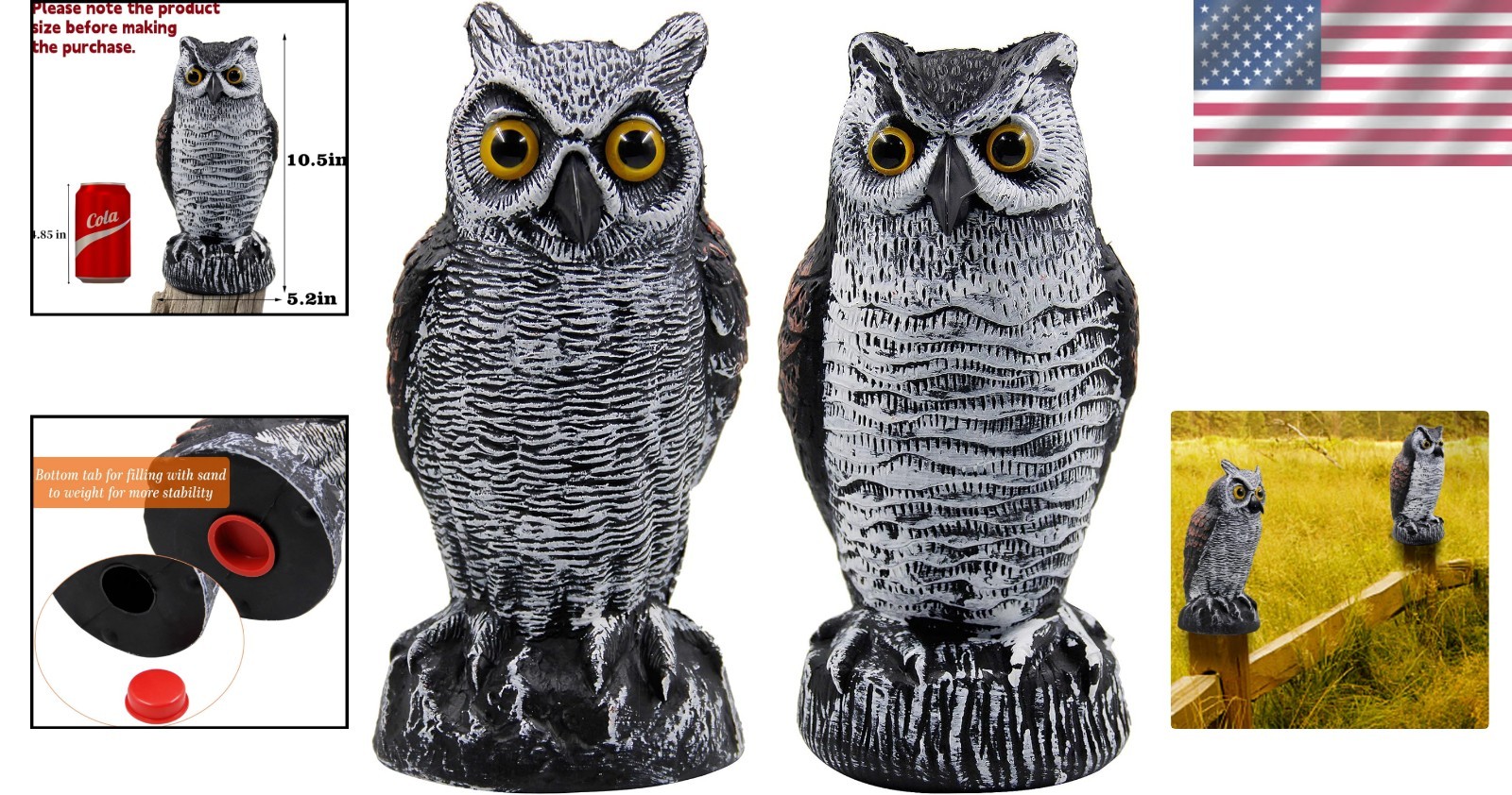 Freestanding 2 Pack Horned Owl Bird Deterrents – Perfect for Halloween Decor