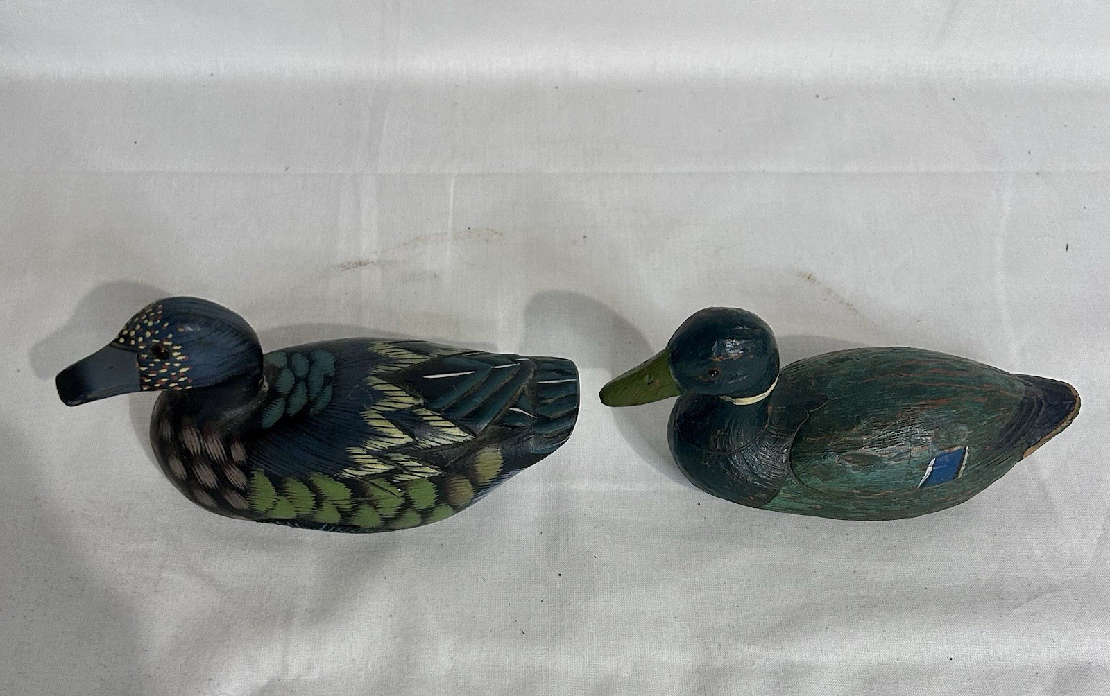 Vintage Lot of 2 Duck Decoys Solid Body Painted Figures