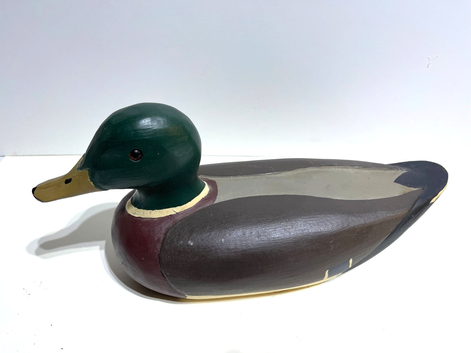 Duck Decoy Signed Carved Wood Mallard Drake , DATED 1980