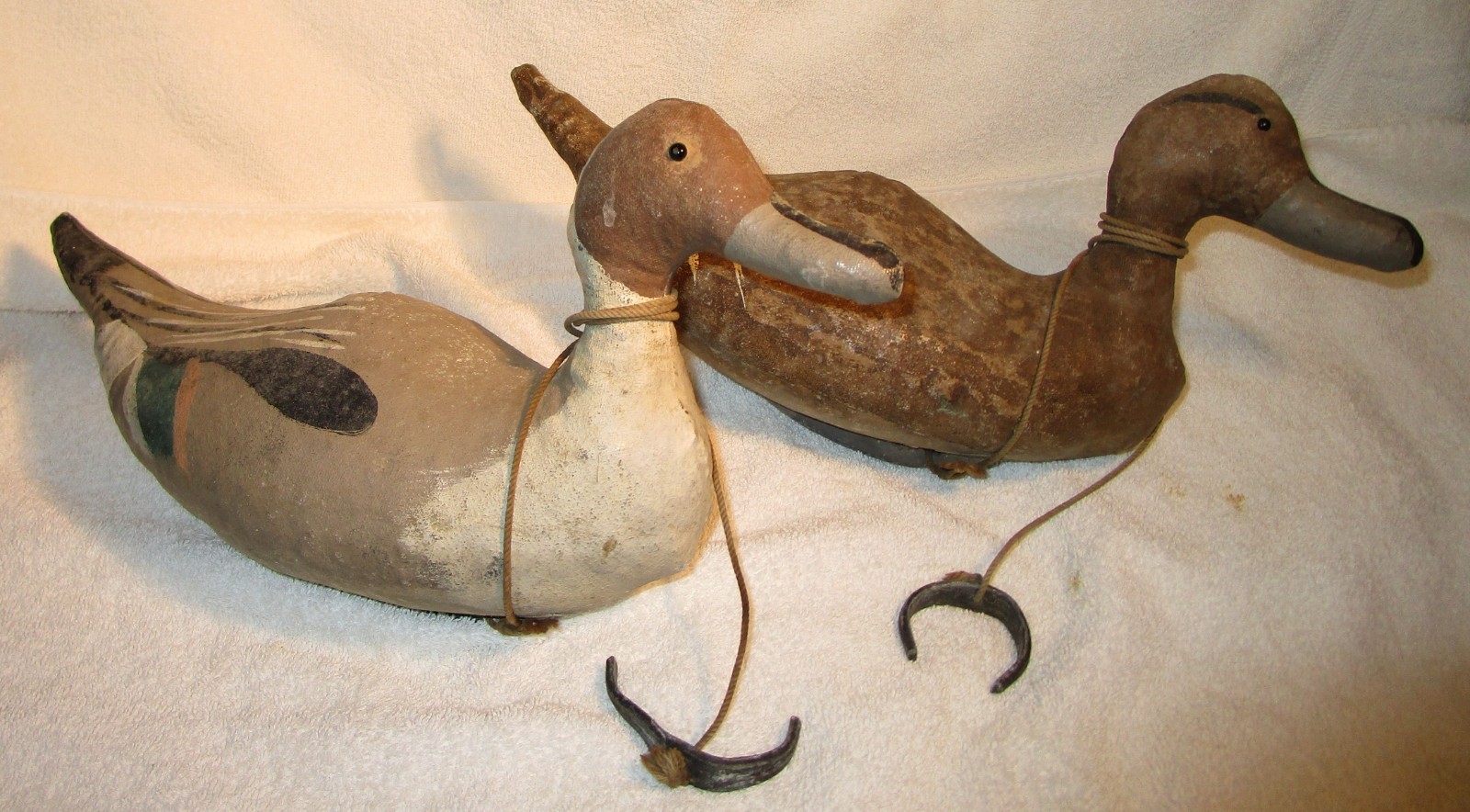 1930’s SCOTT DECOY CO Pair Pintail Duck decoys Canvas w/ Glass Eyes