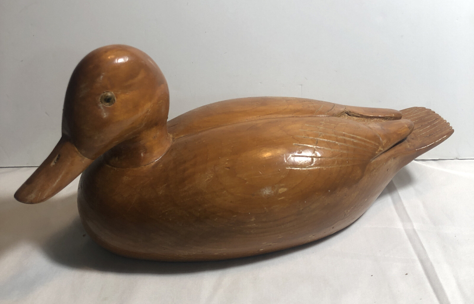 Vintage Hand Made 13” Carved Wood Duck Decoy Primitive Folk Art Hand Glazed