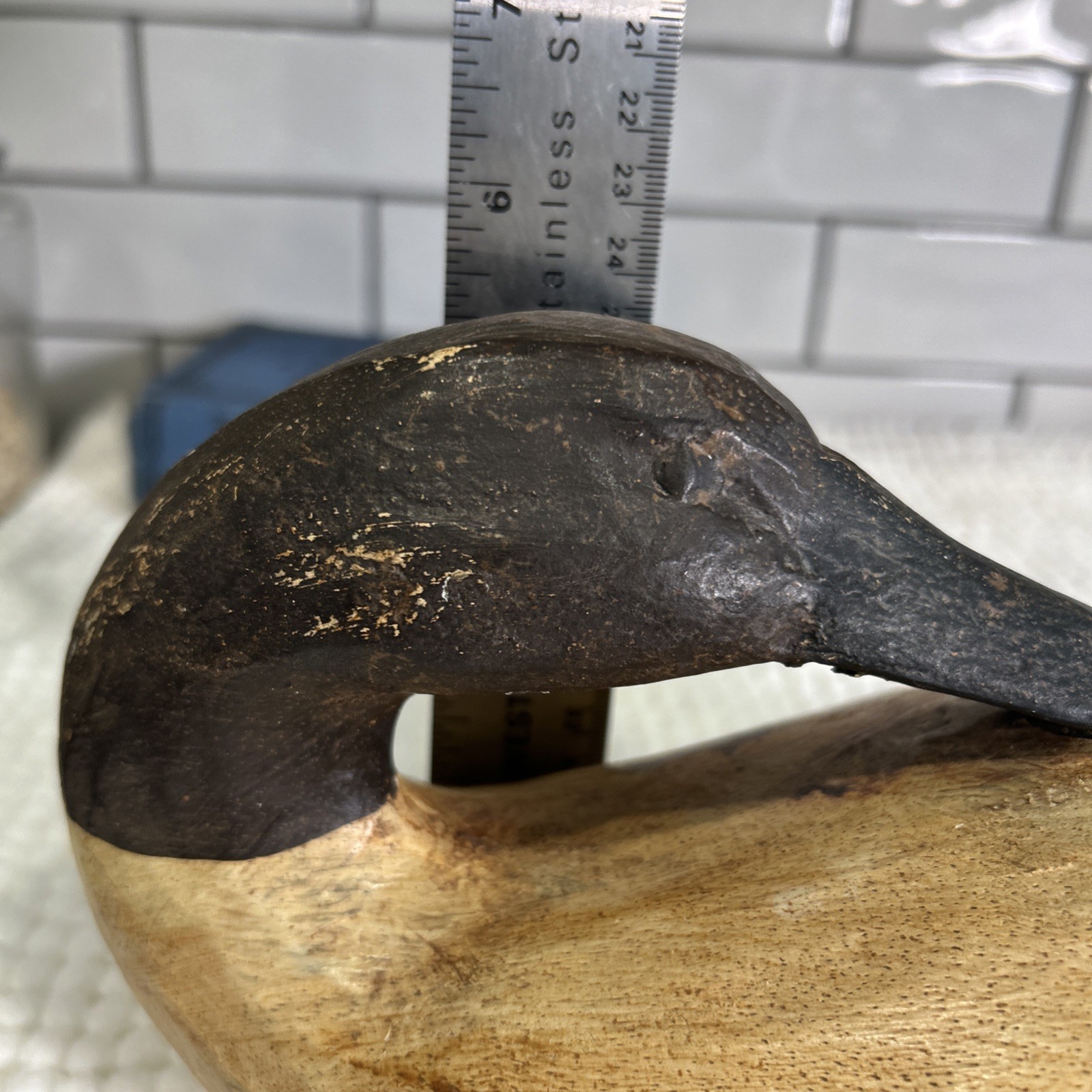 Hand Carved Wooden Duck Decoy Solid Body Primitive Vintage