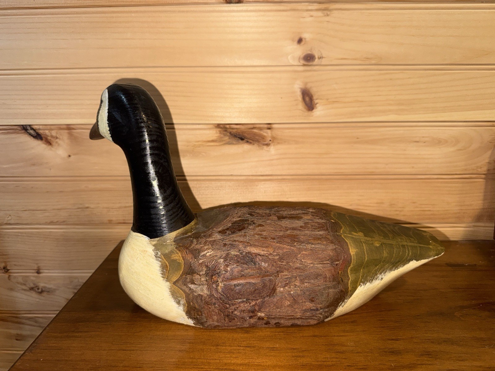 Vintage Hand-Carved Wood Canada Goose Hunting Decoy Solid Body