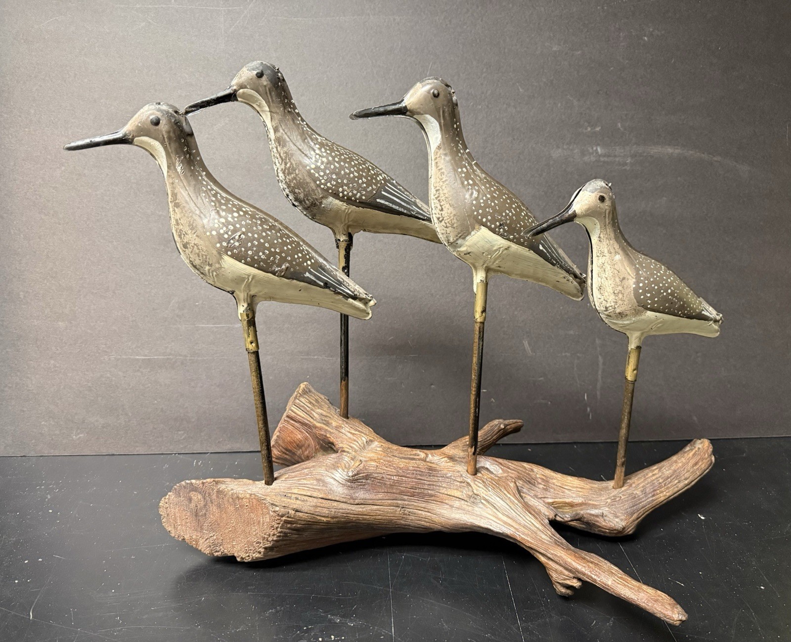 Vintage Display Set of 4 Shorebird Tinnie Decoys, Late 1800’s, Near Mint Cond.