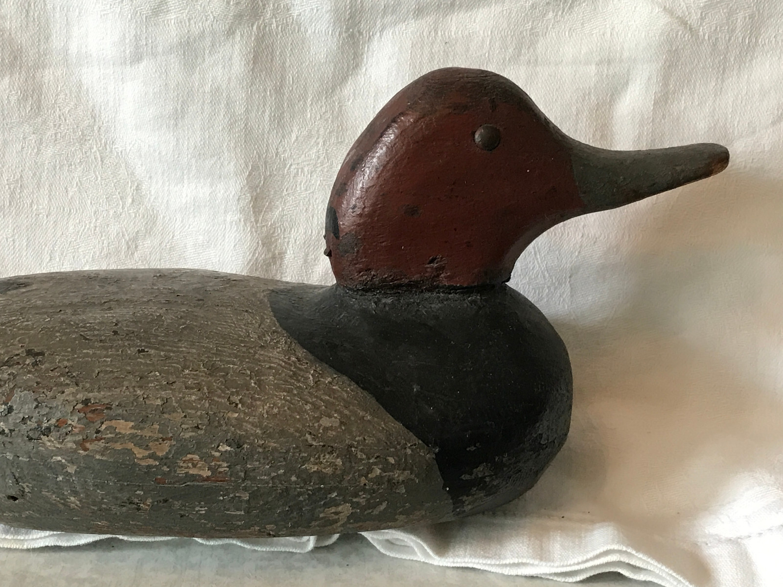 Vintage Wood Duck Decoy – Hand Made c. 1940s Canvasback Drake Folk Art Wooden