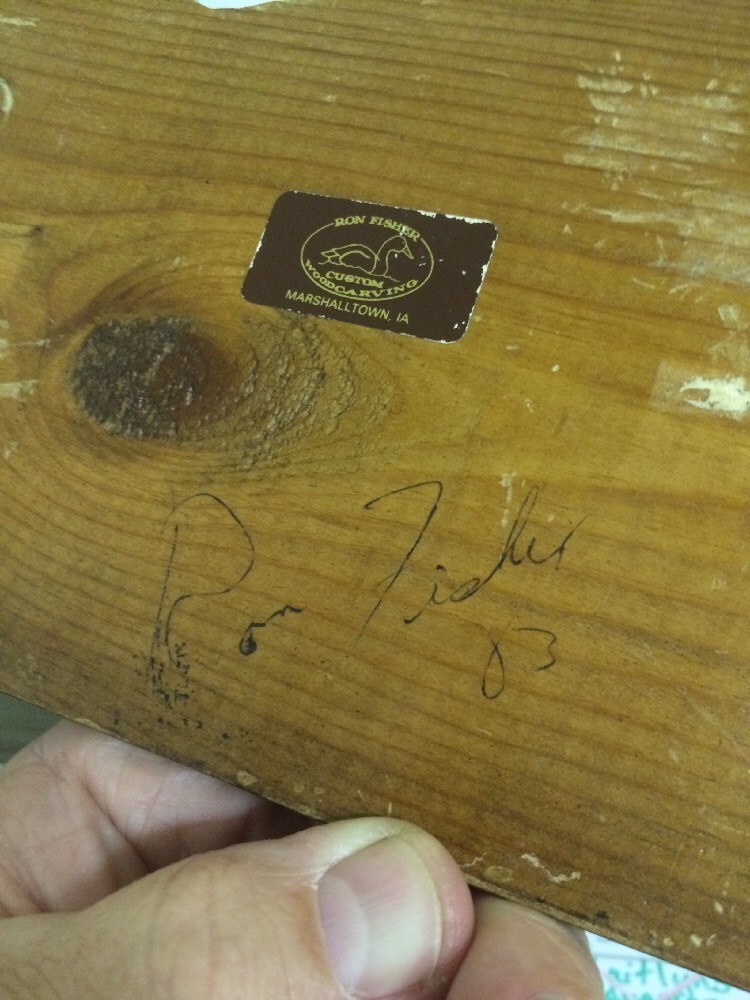 1983 Signed Ron Fisher Mallard Drake Wood Duck Hanging Wall Fixture Iowa IA