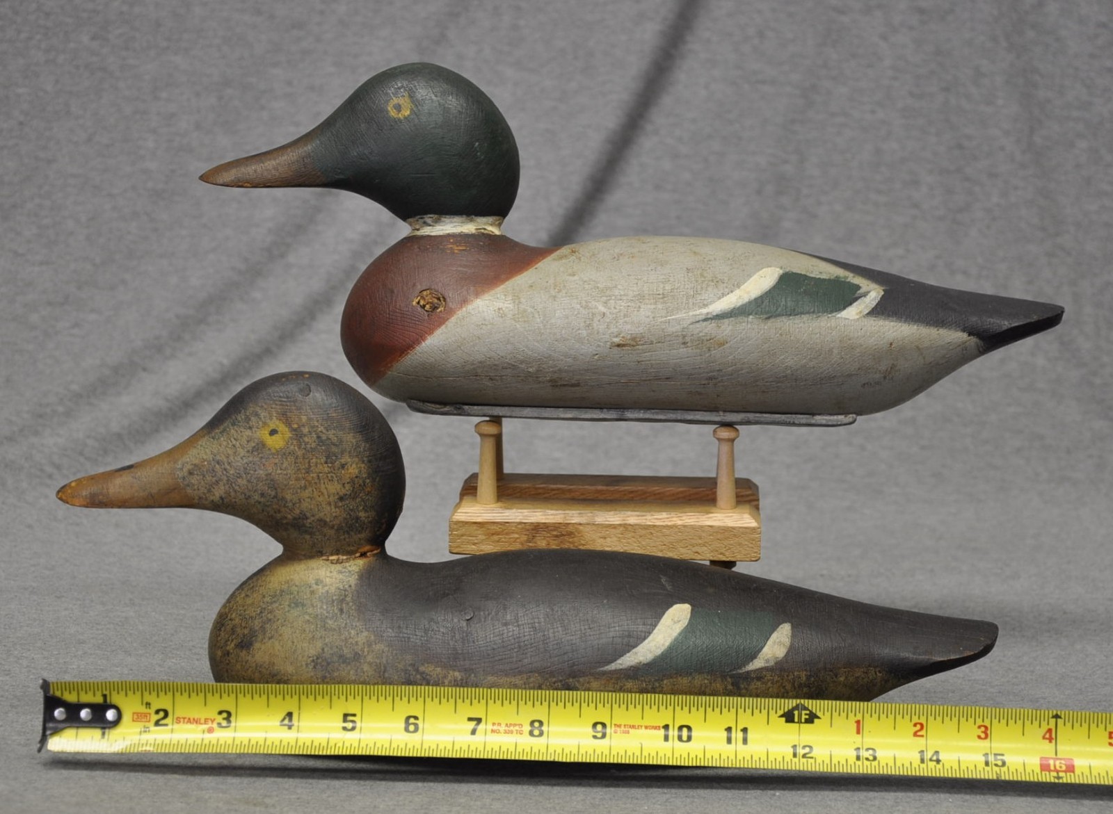 RARE EXCELLENT MASON PAINTED EYE MALLARD DUCK DECOYS ORIG PAINT/ NECK FILLER
