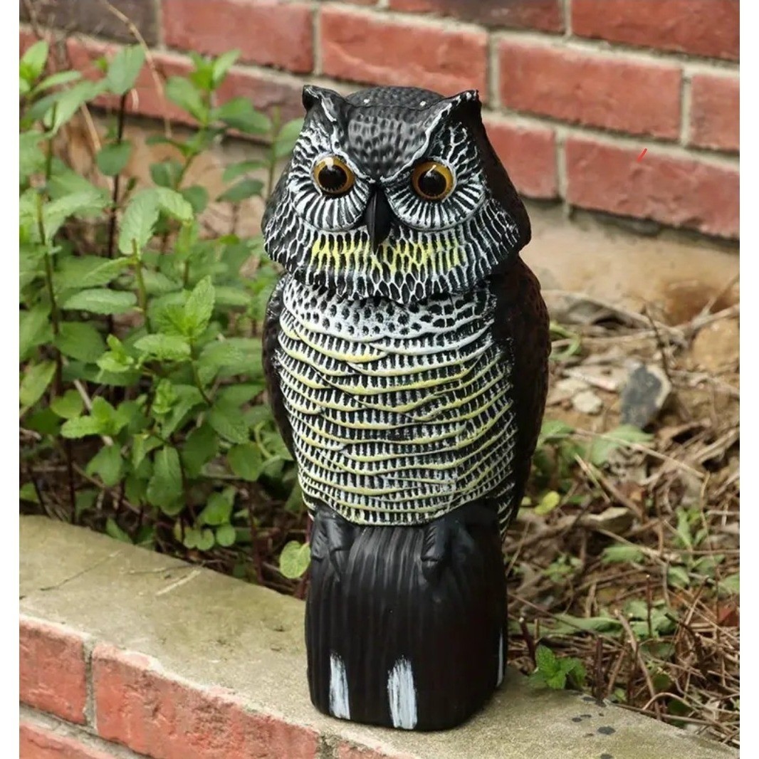 Plastic Owl Decoy Bird Control Garden Yard Outdoor with Rotating Head