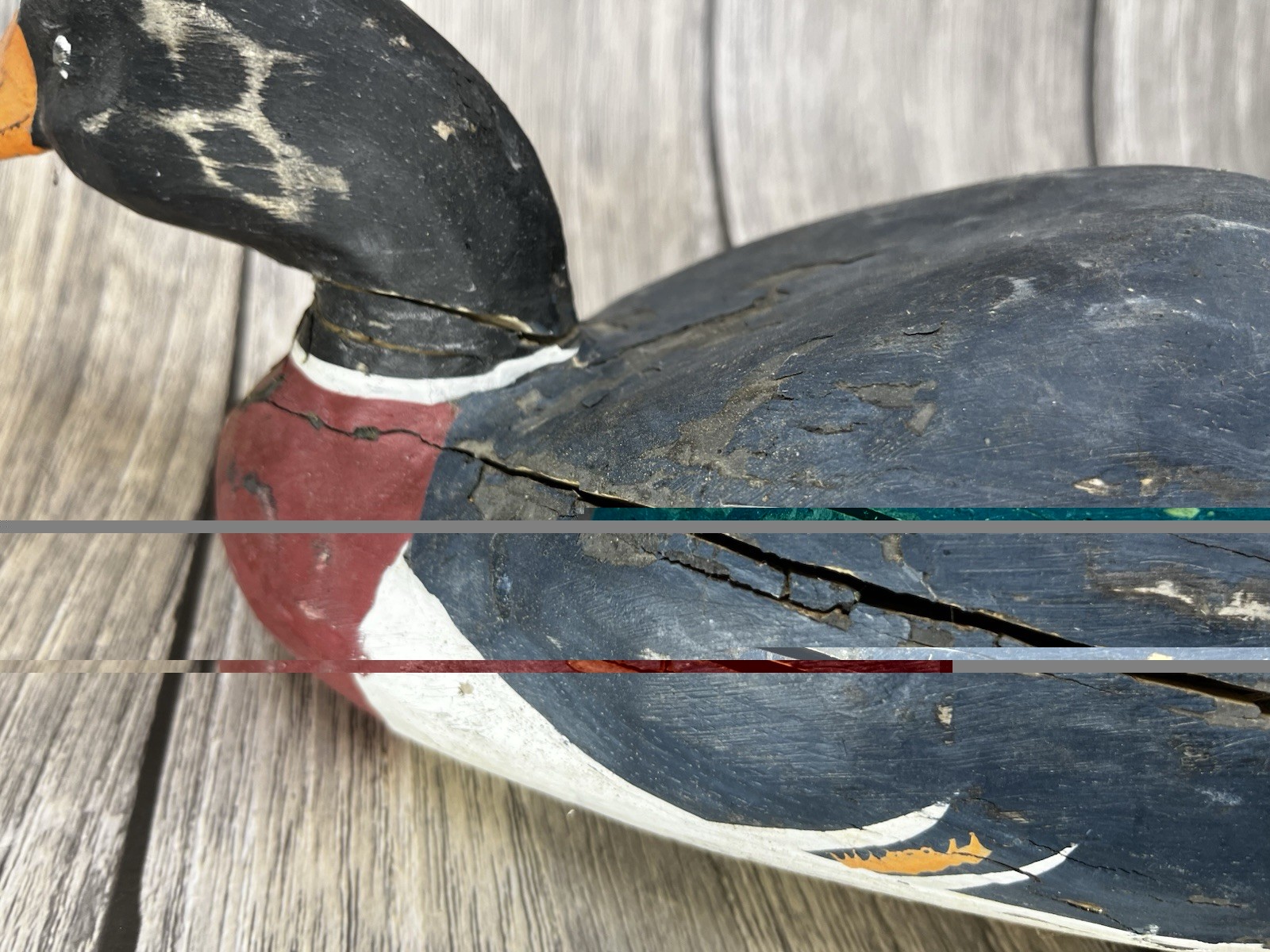 Folk Art Hand Painted Wood Duck Decoy VTG has age and chipped Paint