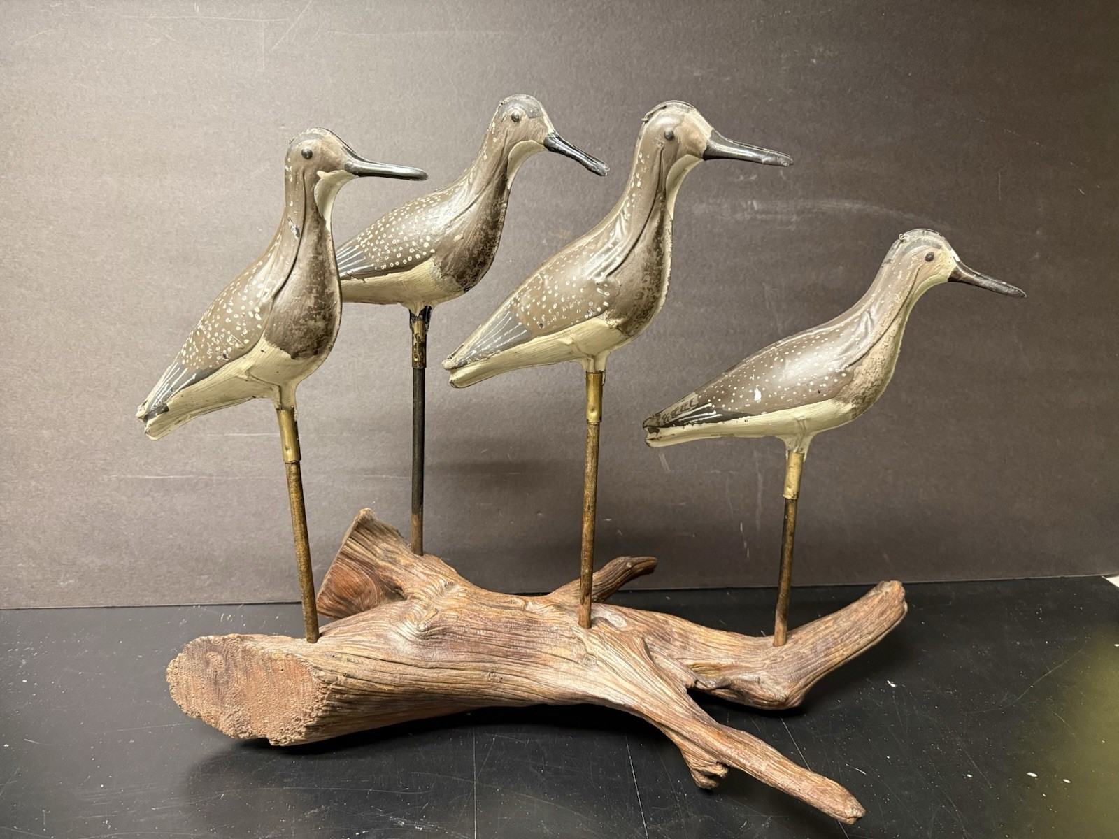 Vintage Display Set of 4 Shorebird Tinnie Decoys, Late 1800’s, Near Mint Cond.