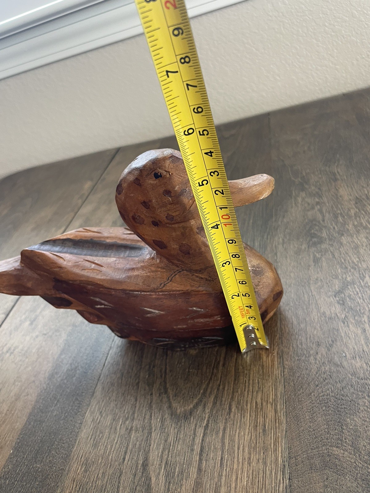 Solid Wood Duck Decoy Handmade & Carved Gorgeous Details 9” Long Wood Duck Decor