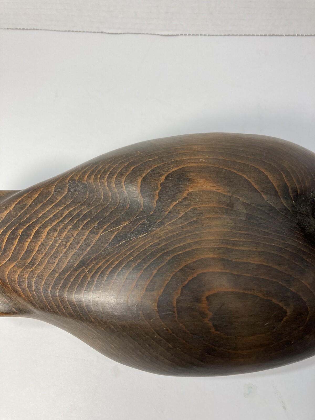 Vintage Hand Carved Solid Wood Duck Decoy-15” x 7”-Natural Dark Stain-Glass Eyes