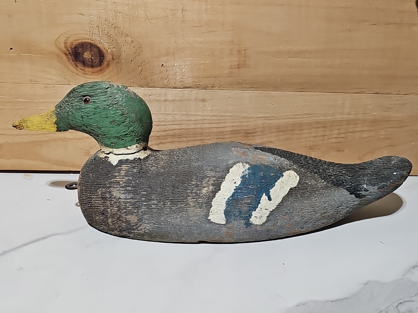 Antique Rustic Solid Wood Duck Decoy Hand Carved Hand Painted Mallard Drake