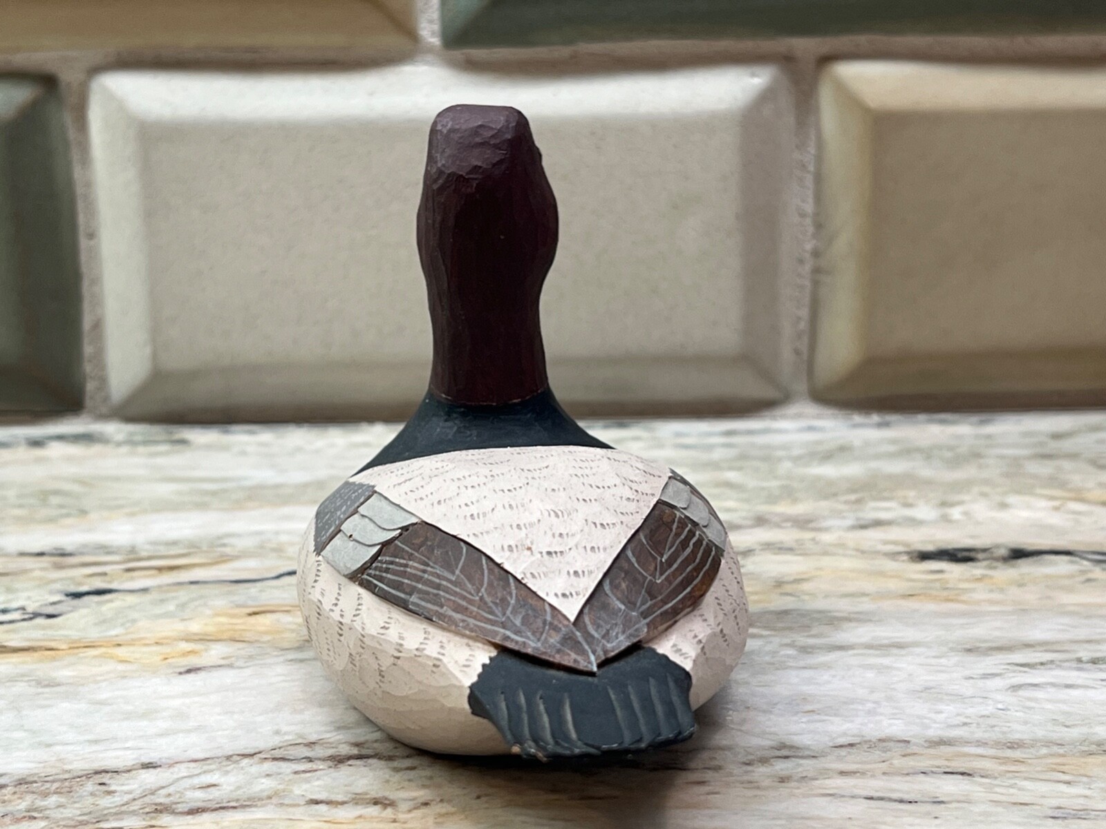 Carved Wood Duck Decoy Canvasback Drake 1975 Quarter Size Signed by Ron Kennedy