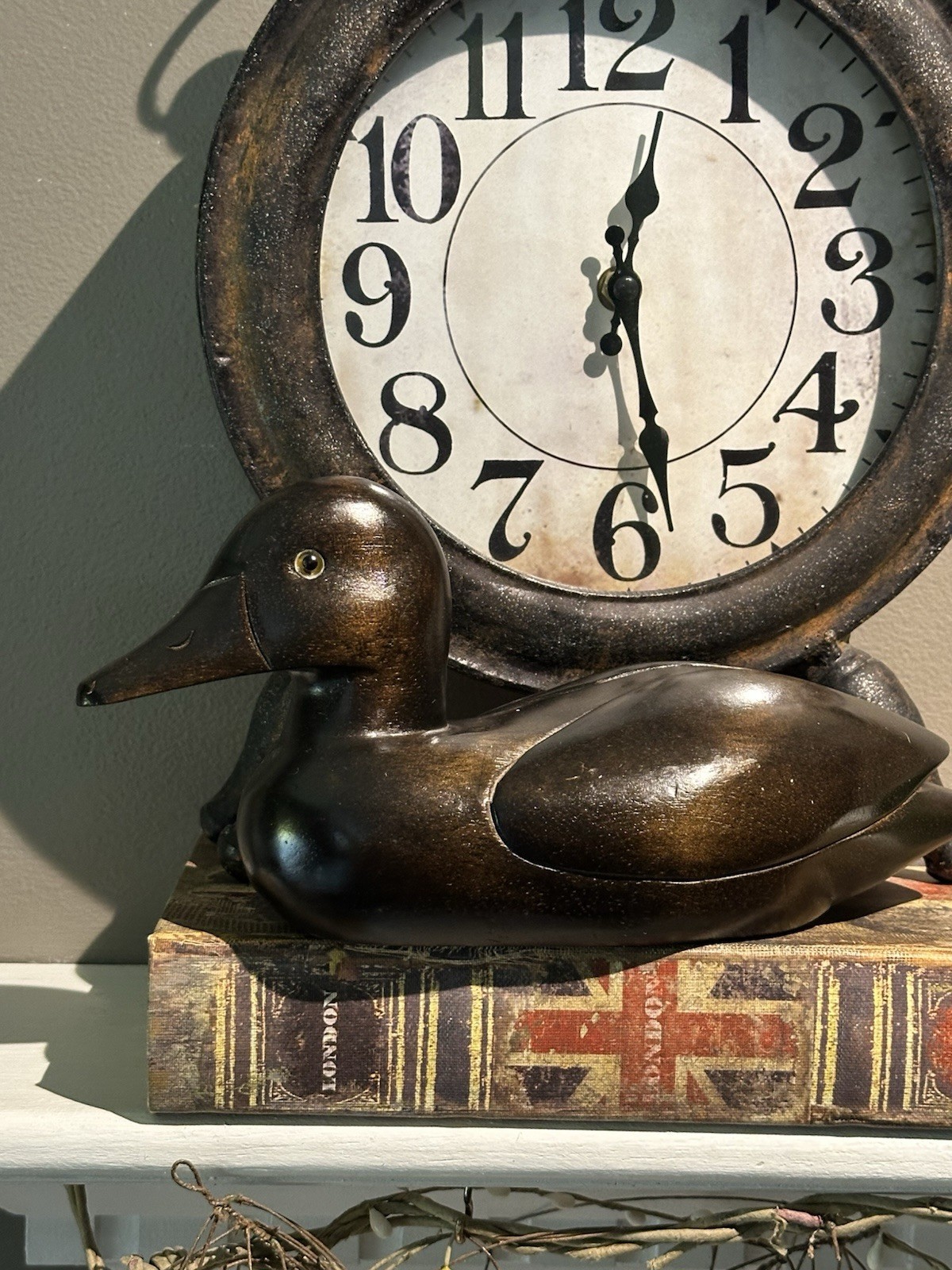 VTG Handcarved Solid Wood Mallard Duck Decoy with Glass Eyes 10″