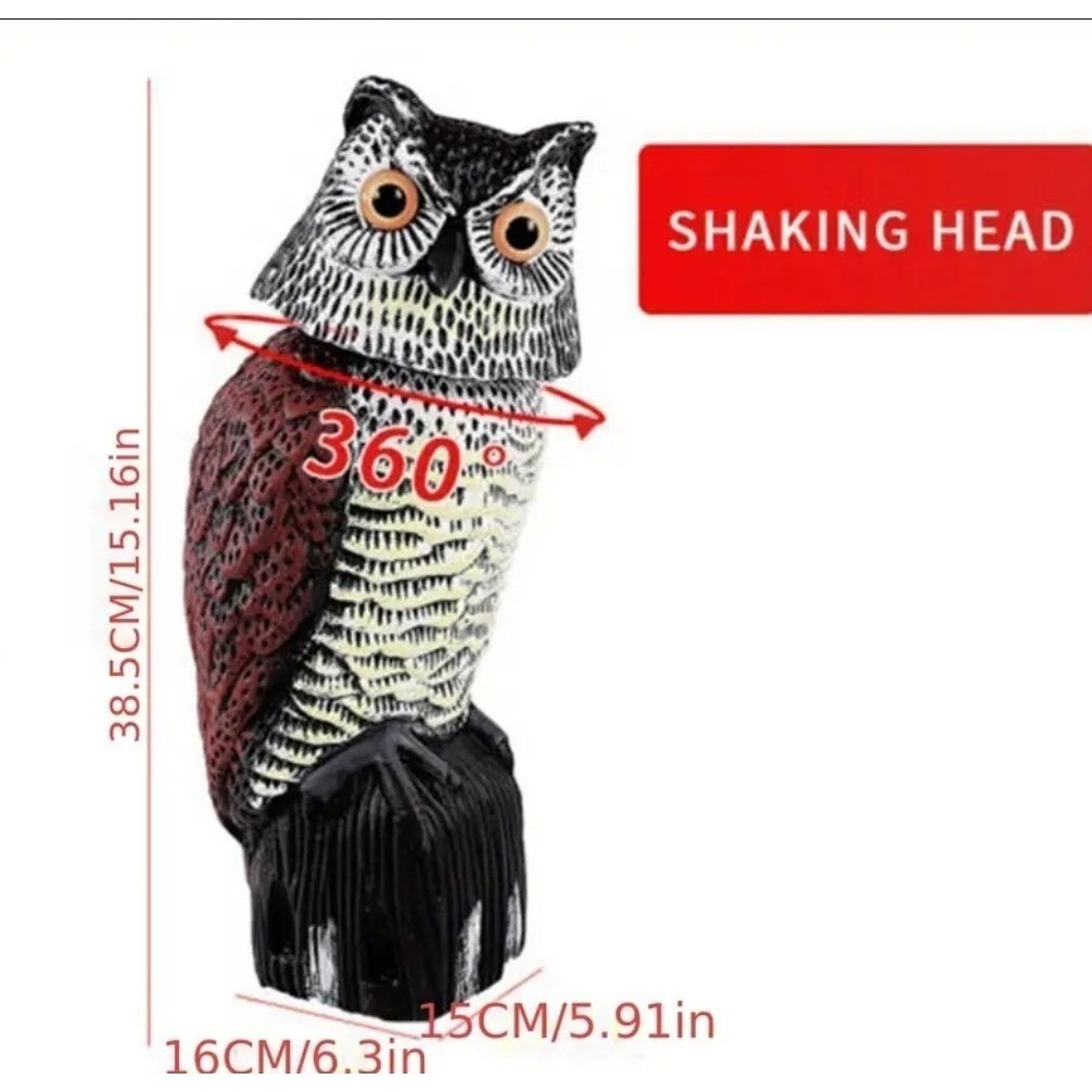 Plastic Owl Decoy Bird Control Garden Yard Outdoor with Rotating Head