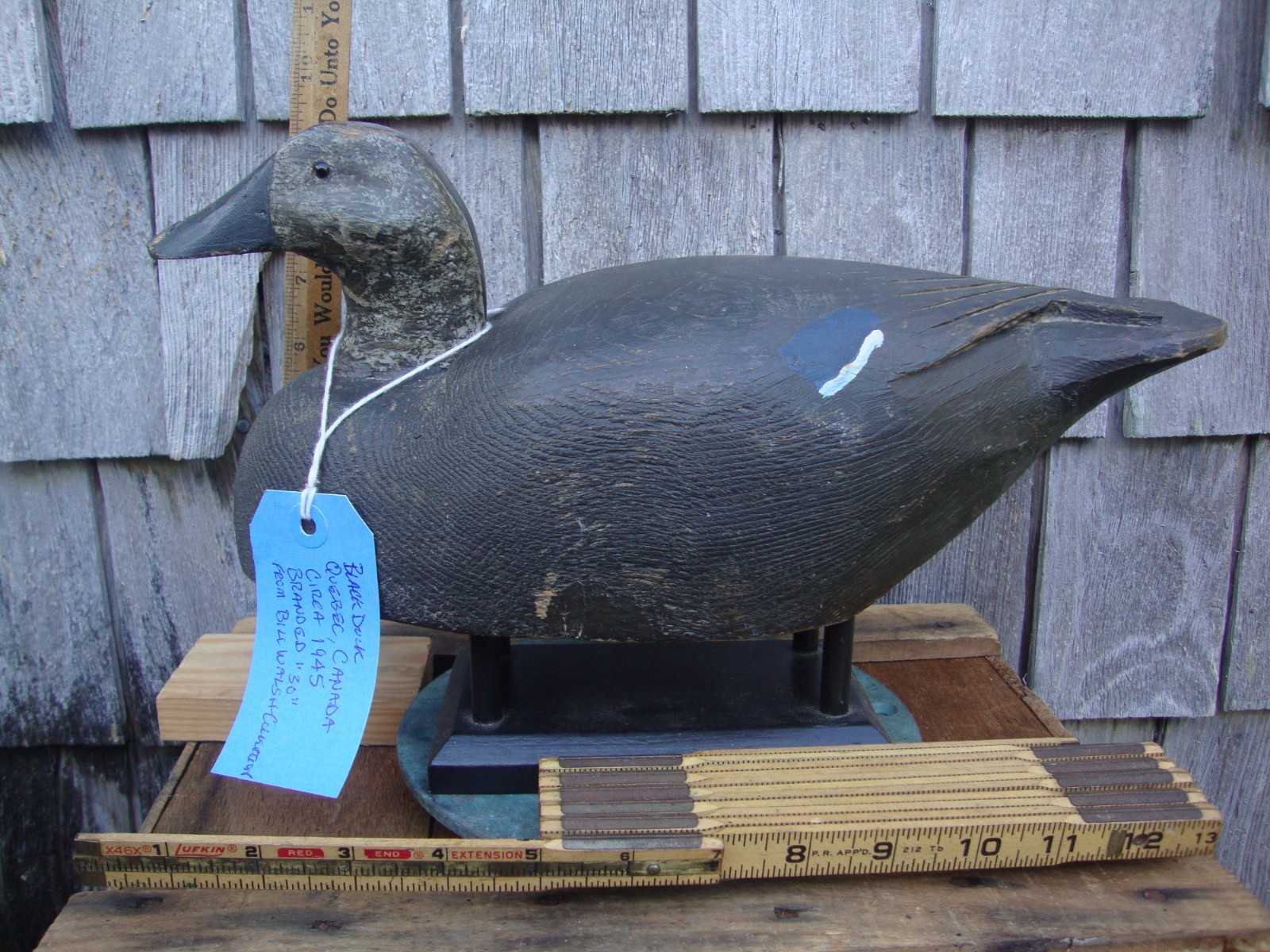 BLACK DUCK DECOY QUEBEC CANADA ANTIQUE LURE HUNTING BIRD