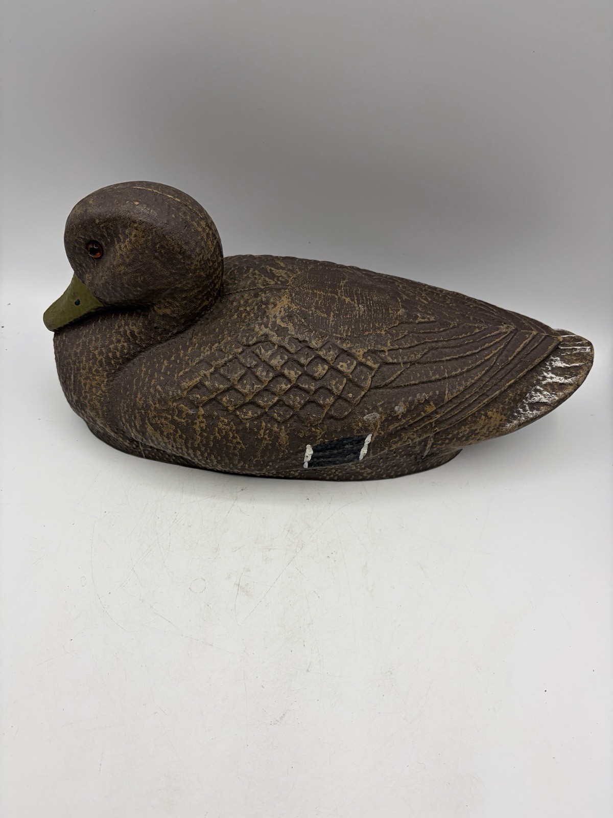 Vintage Hollow Wooden Duck Decoy Glass Eyes Carved Feather Hunting Decoy
