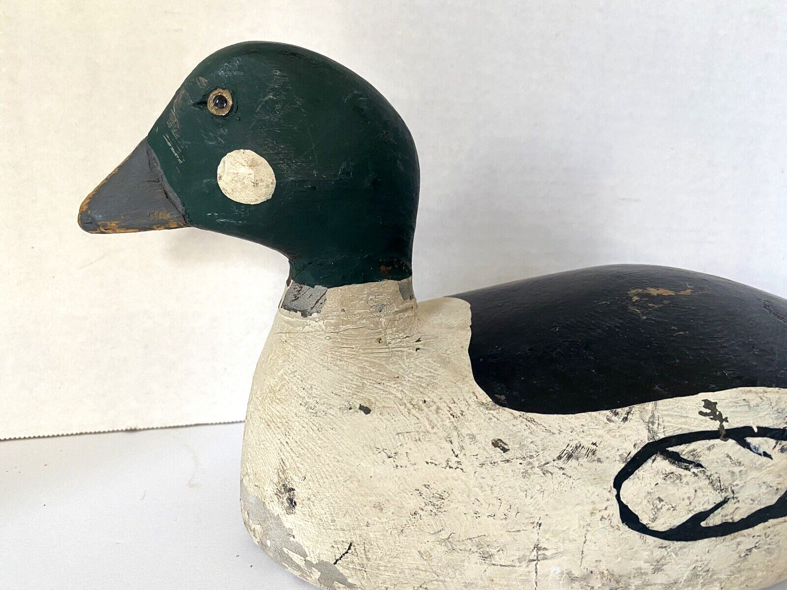 Vintage – Carved Goldeneye Duck Decoy, Glass Eyes, Weighted on Base, Unsigned