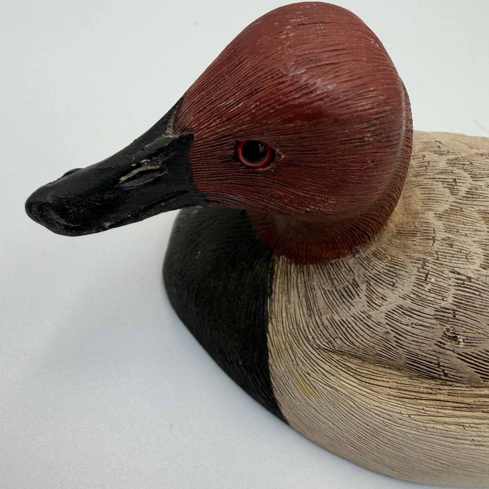 Hand Carved Wood Canvasback Duck Decoy MD 1989 Signed J.R. Williams Glass Eyes