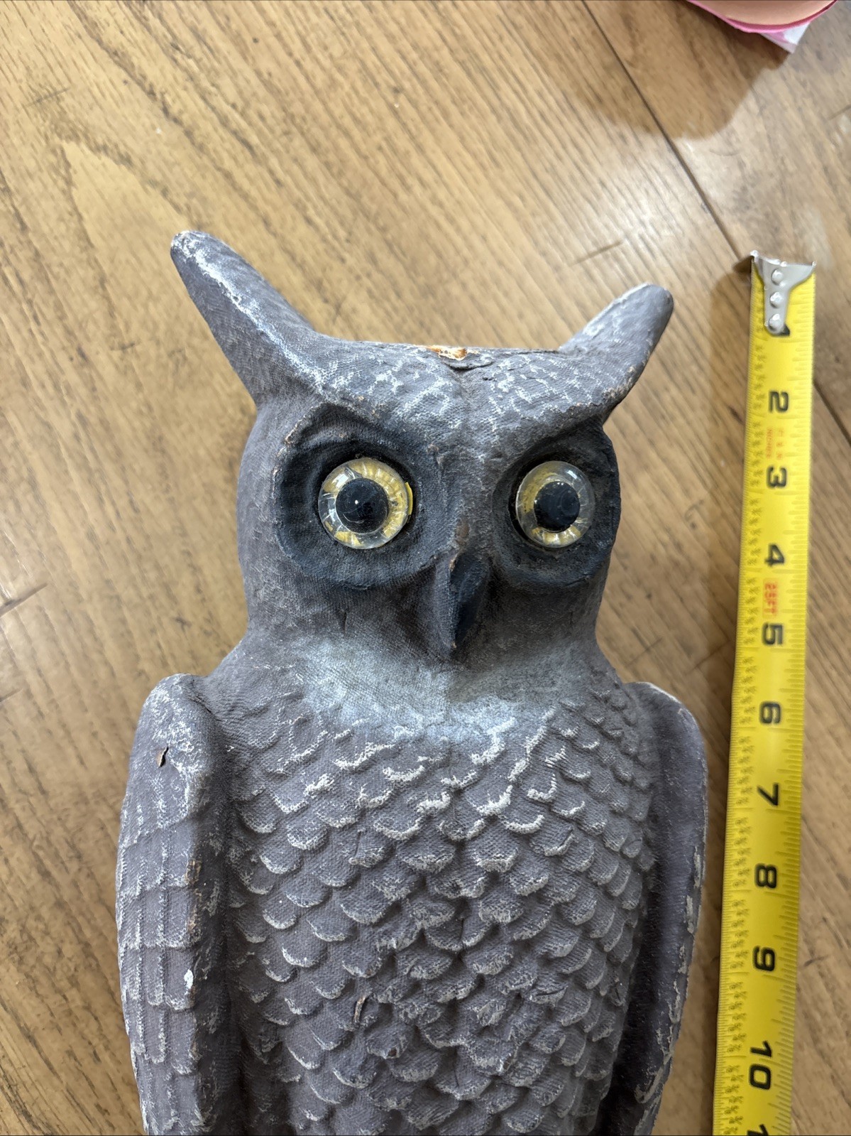 Vintage Swisher Soules Decatur IL Paper Mache Double Face 3 Glass Eyes Owl Decoy