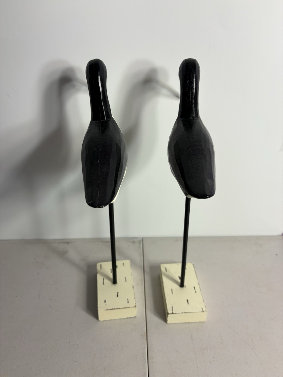 Set of 2 14” Sandpiper Shore Birds Decoys Carved Wooden Stand Black White EUC